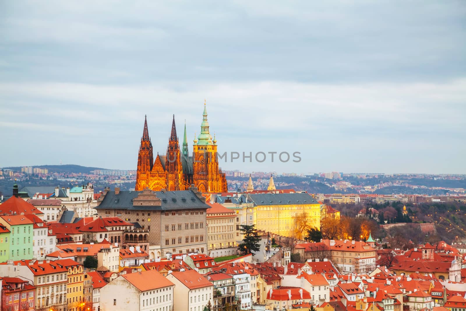 Overview of Prague with St Vitus Cathedral by AndreyKr