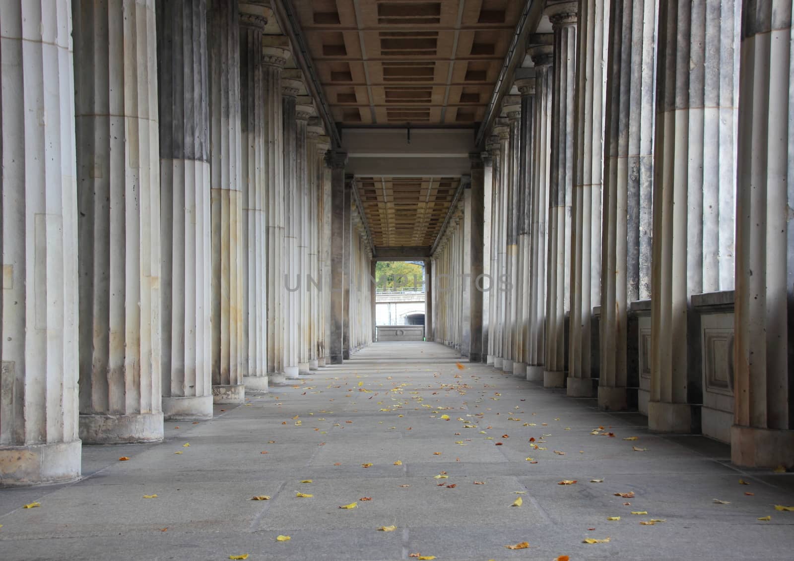 Balustrade or colonnade line of  marble columns with center endpoint