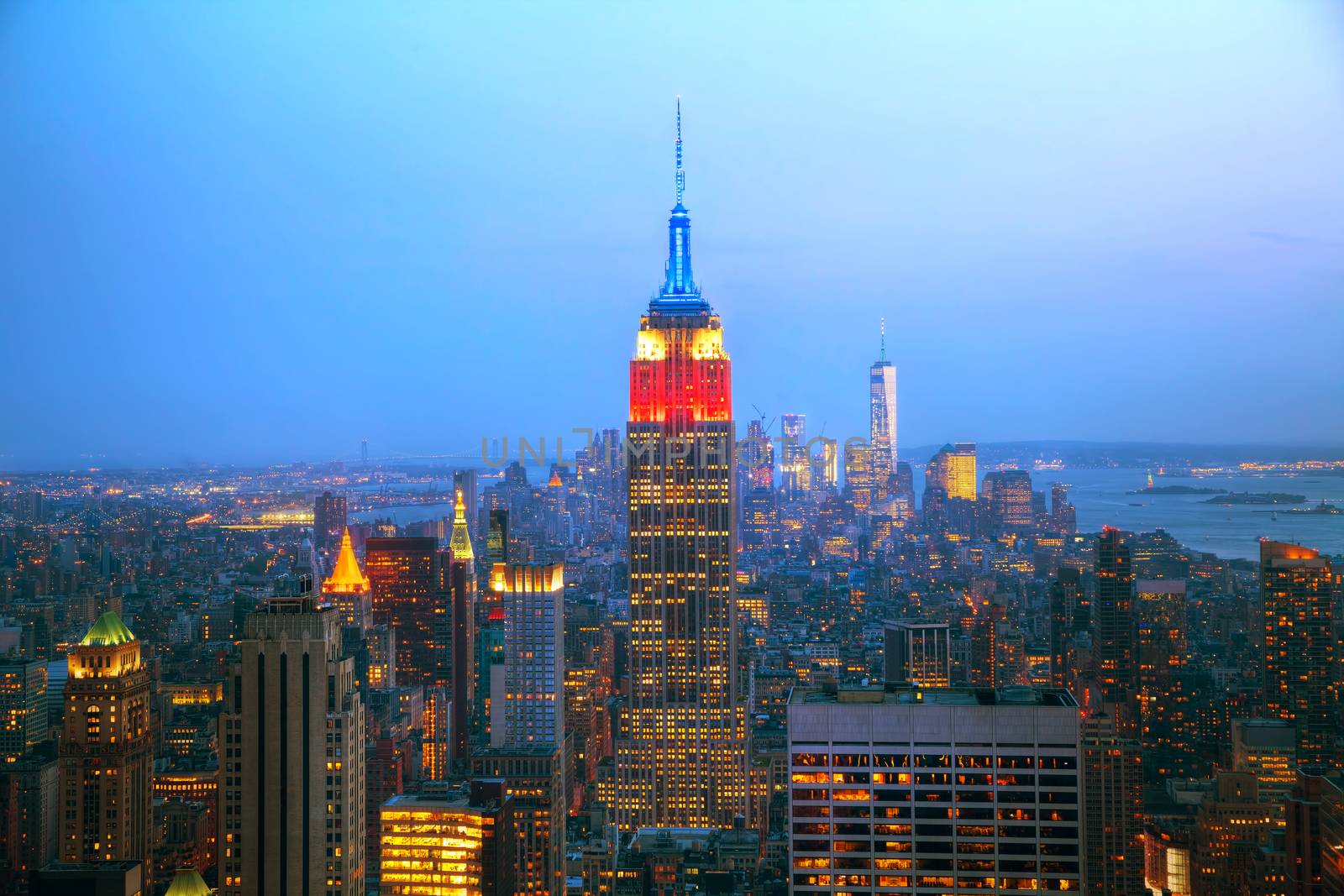 New York City aerial overview at the night time