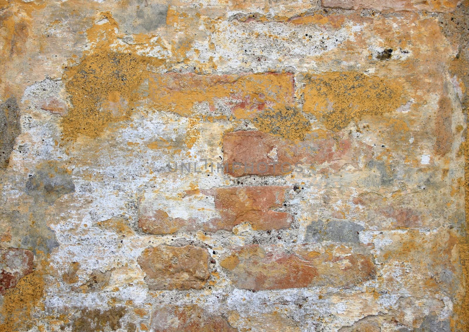 Grunge worn old yellow brickwall texture background