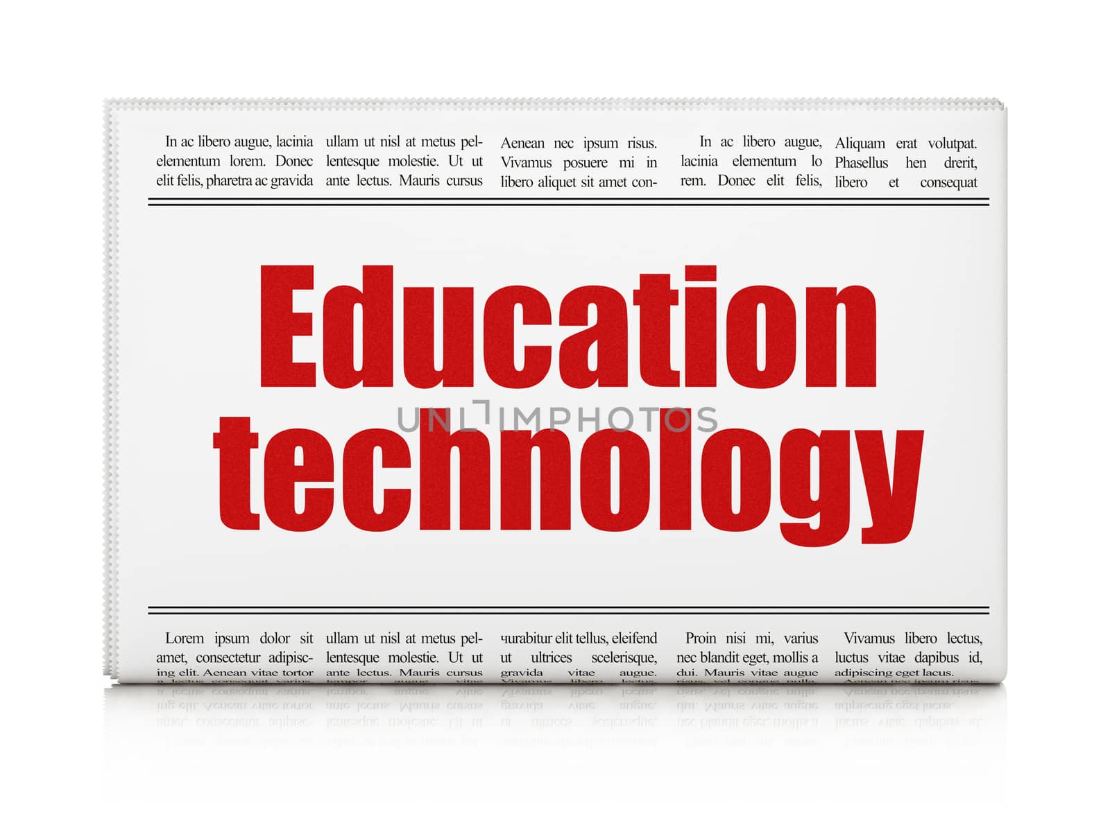 Studying concept: newspaper headline Education Technology on White background, 3D rendering