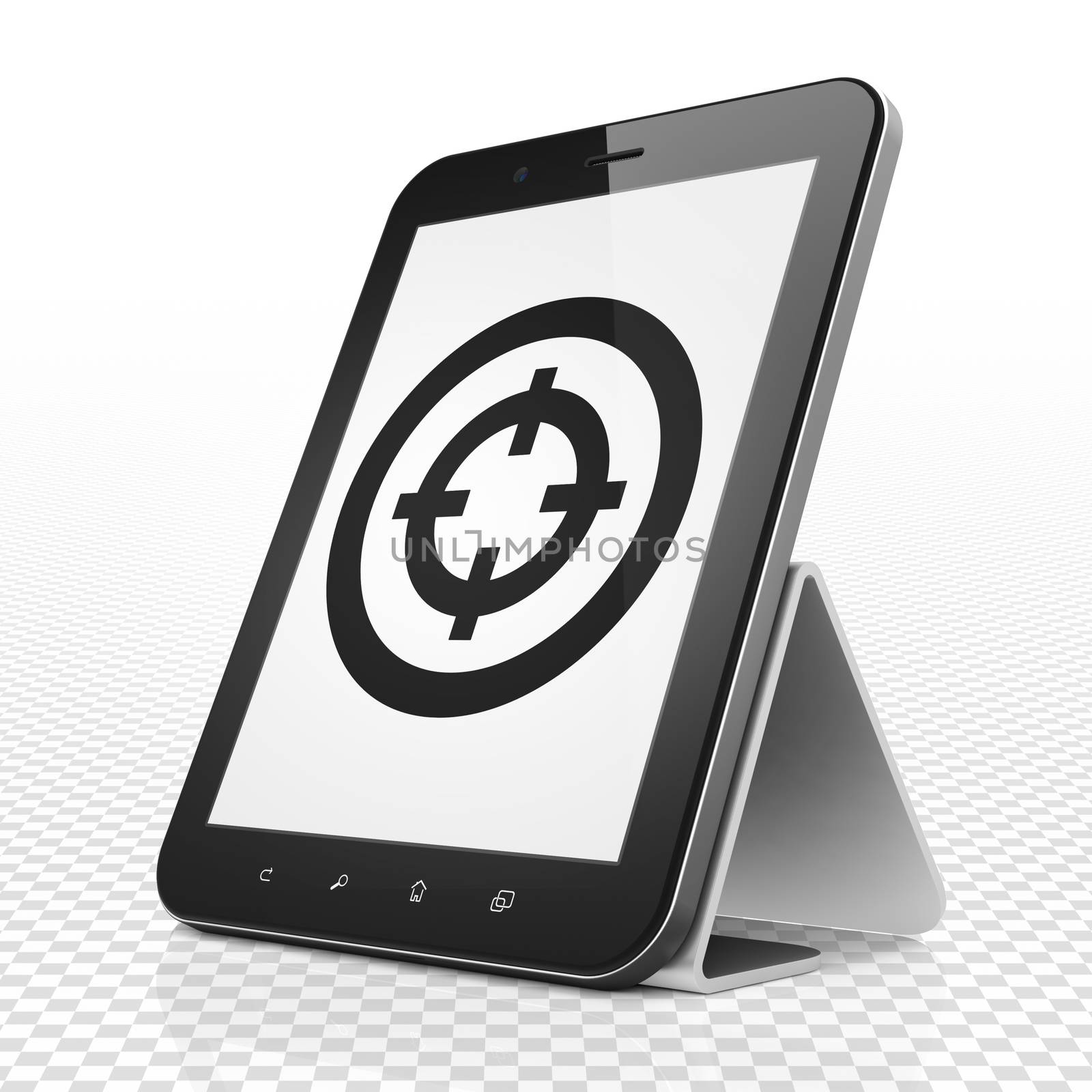 Finance concept: Tablet Computer with black Target icon on display, 3D rendering