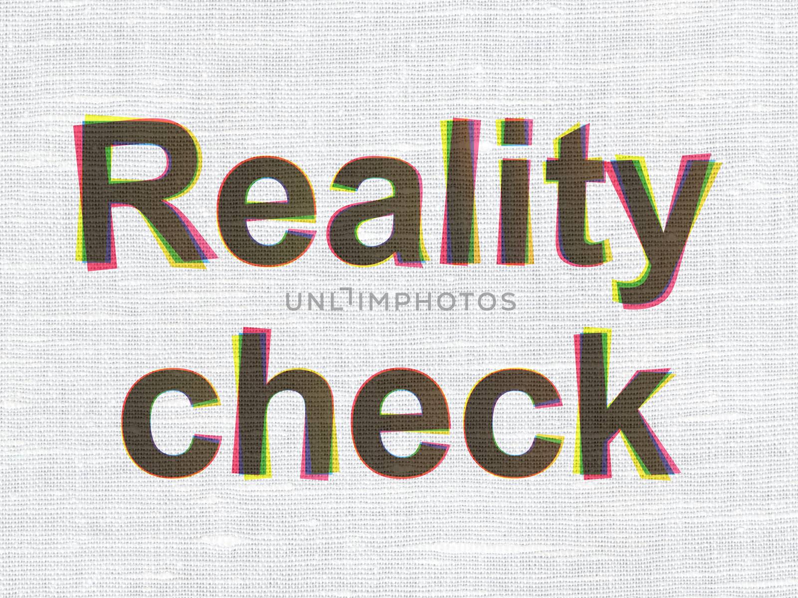 Finance concept: CMYK Reality Check on linen fabric texture background