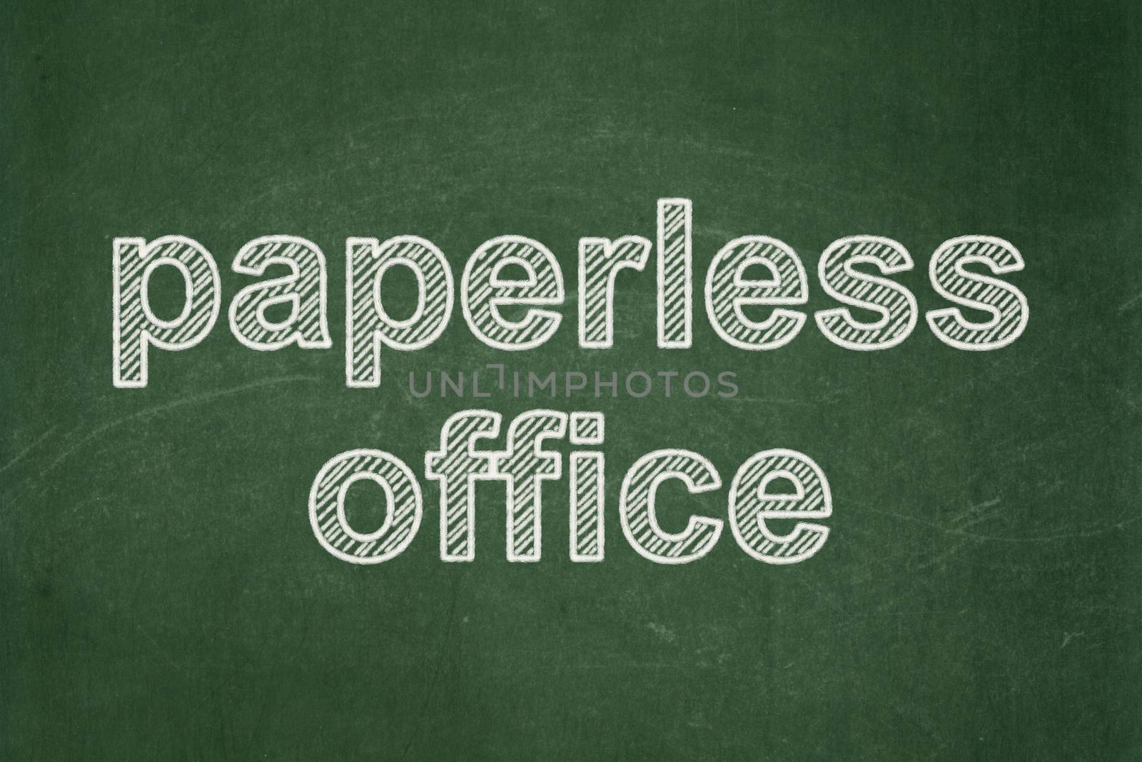Finance concept: text Paperless Office on Green chalkboard background