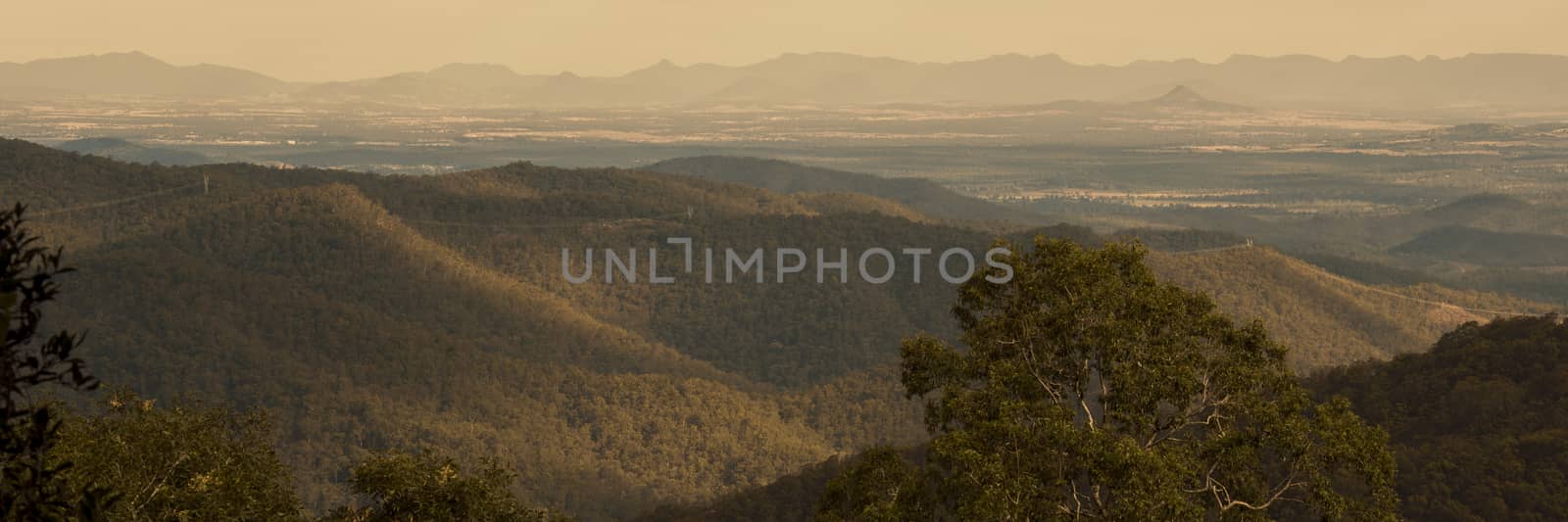 View from Mount Glorious during the afternoon near Brisbane, Queensland.