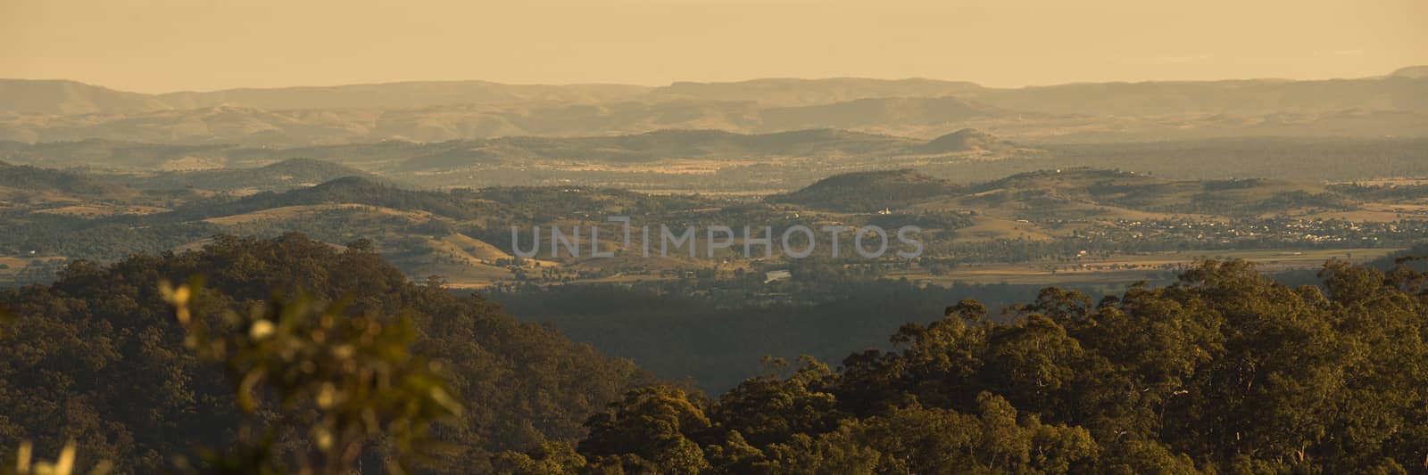 View from Mount Nebo during the afternoon near Brisbane, Queensland.
