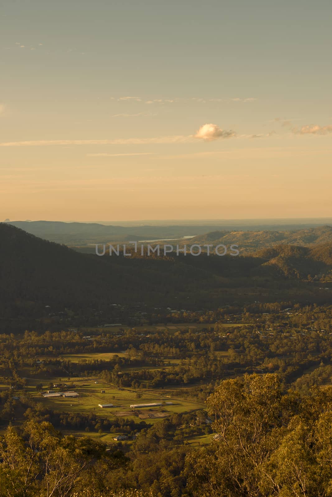 View from Mount Nebo during the afternoon near Brisbane, Queensland.