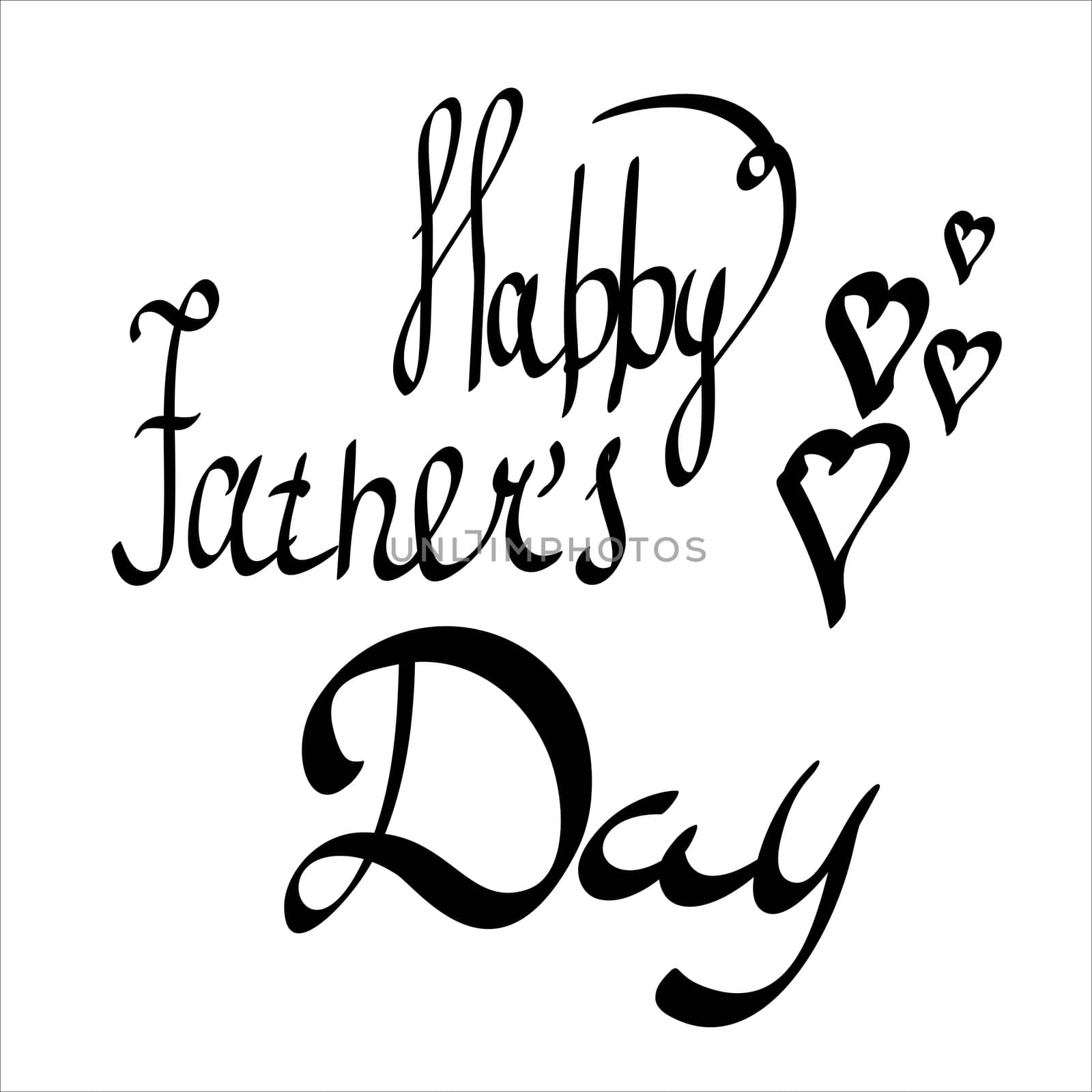 Happy Fathers Day with Hearts. hand-written lettering, t-shirt print design, typographic composition isolated on white background. by skrotov