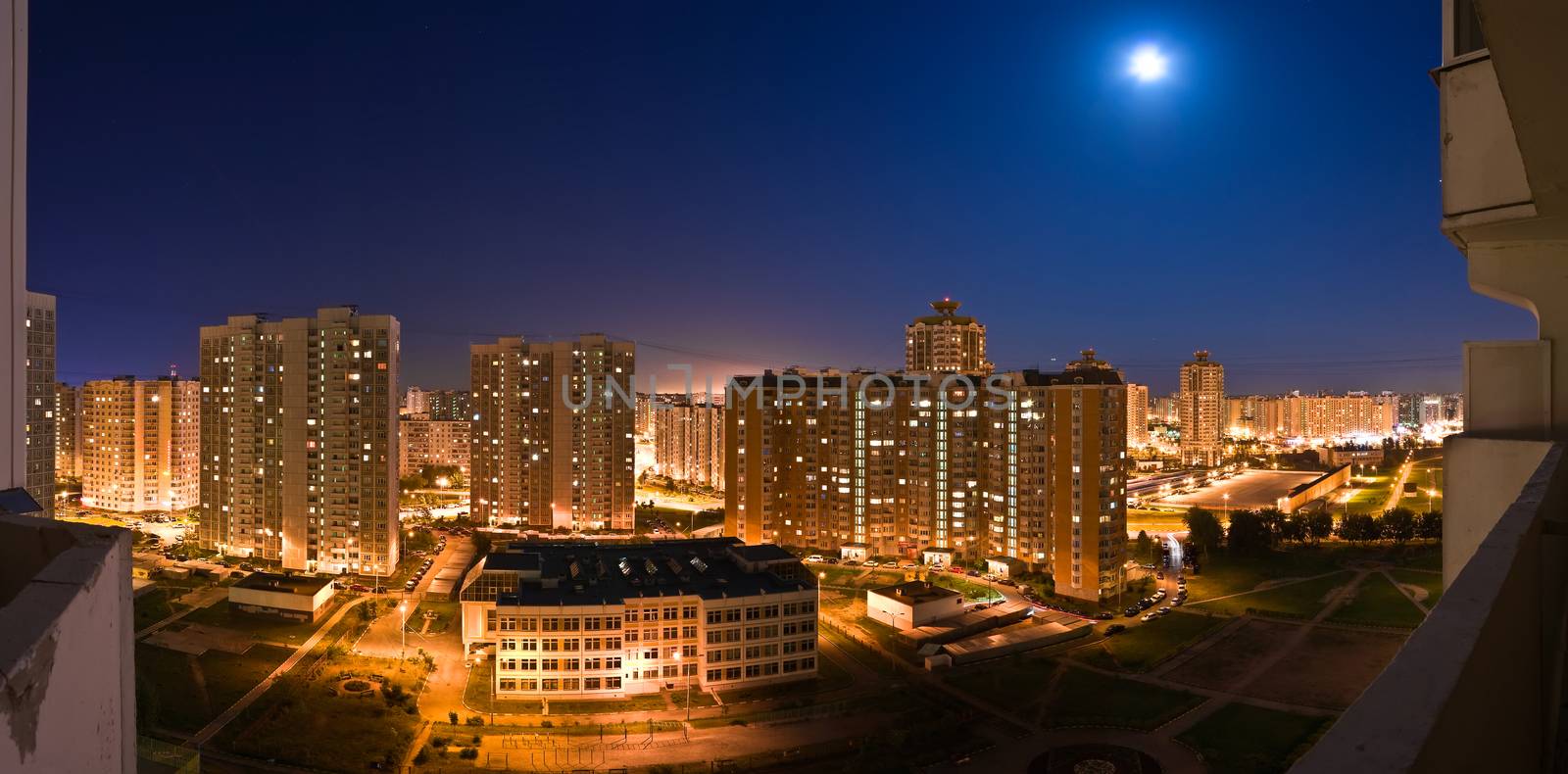 Night panorama of Moscow. Living apartments. Lyublino