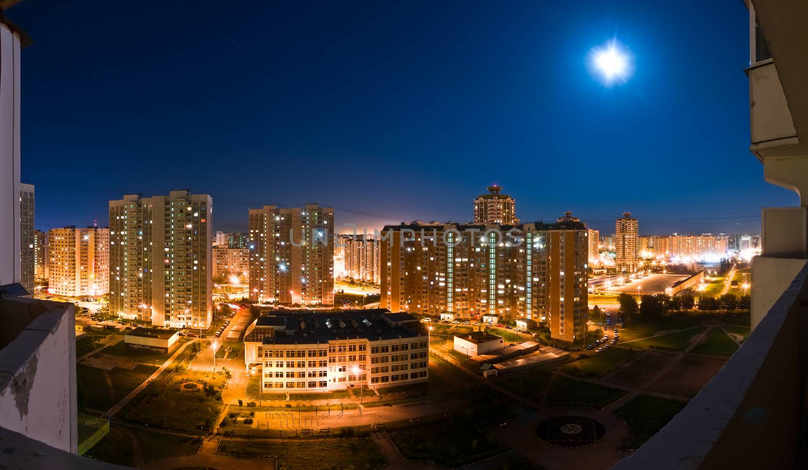 Night panorama of Moscow. Living apartments. Lyublino