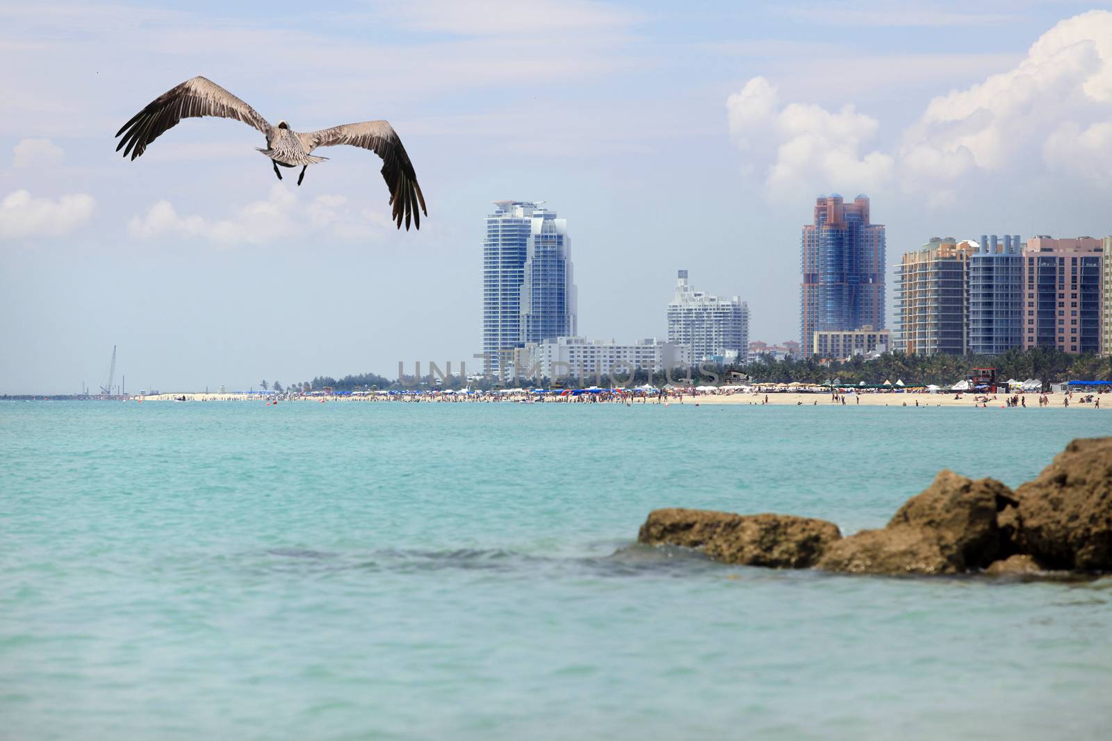 Miami, Florida - May 14, 2013: View of the South Beach shoreline 14 May 2013 in Miami, Florida