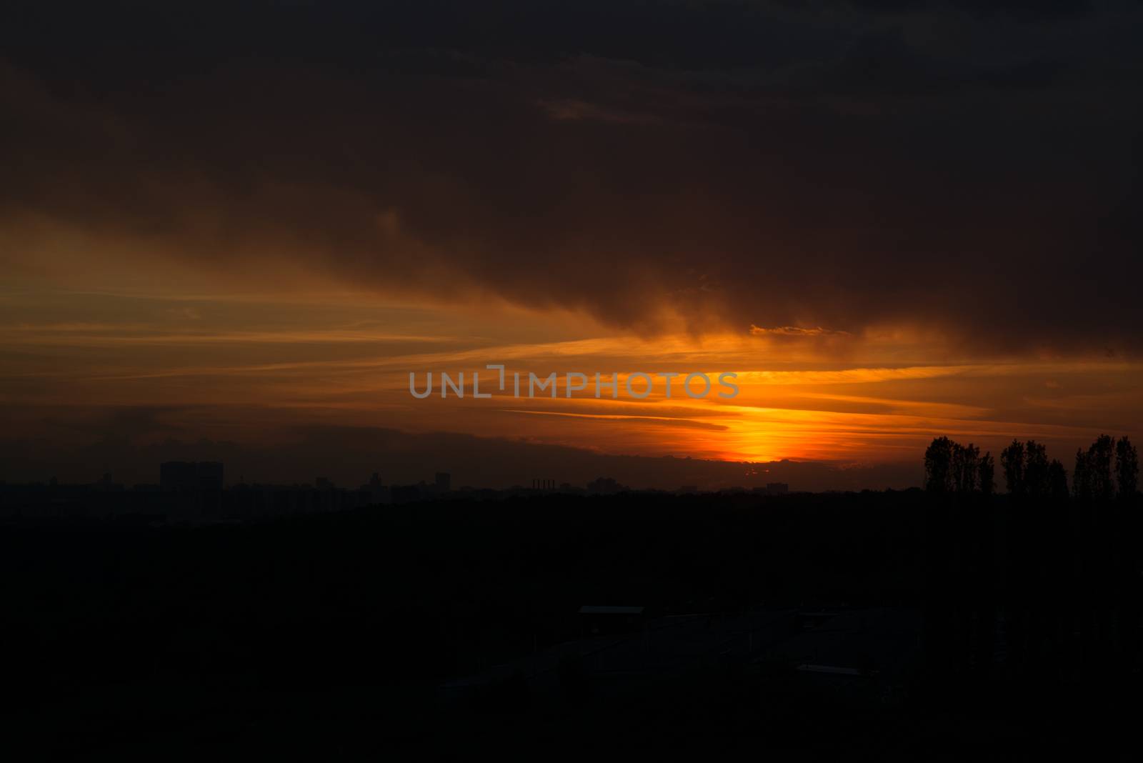 Natural background of colorful red sky during sunset time.