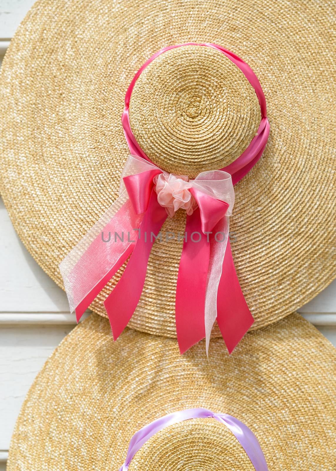 Traditional straw hats with ribbons