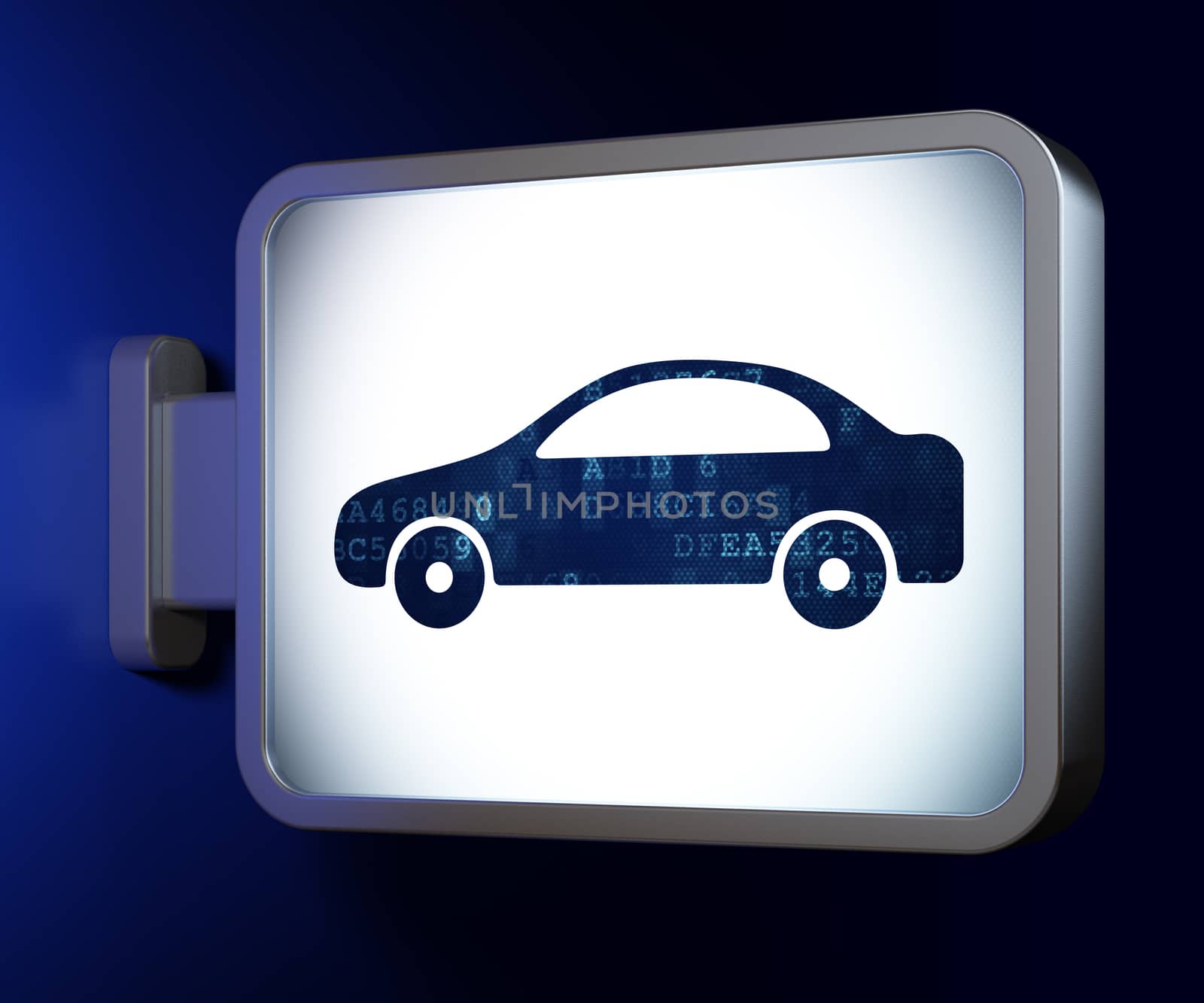Tourism concept: Car on advertising billboard background, 3D rendering