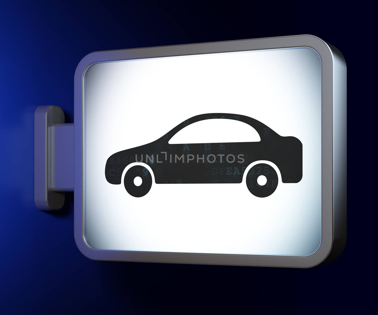 Vacation concept: Car on advertising billboard background, 3D rendering
