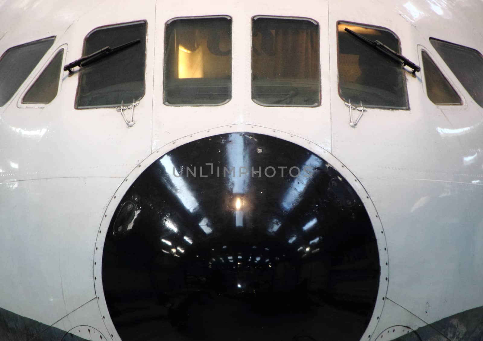 Black Nose on Old Large White Aircraft. Used in Early Danish Transportation.