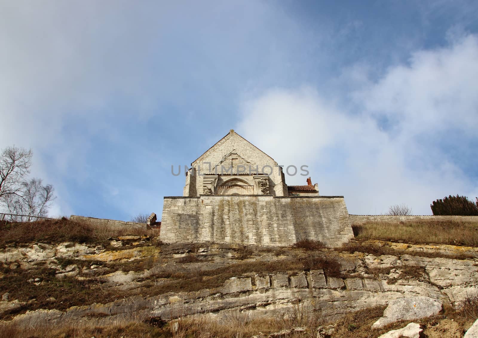 Church at Stevn Klint edge of Cliff in Frog Perspective looking Upwards