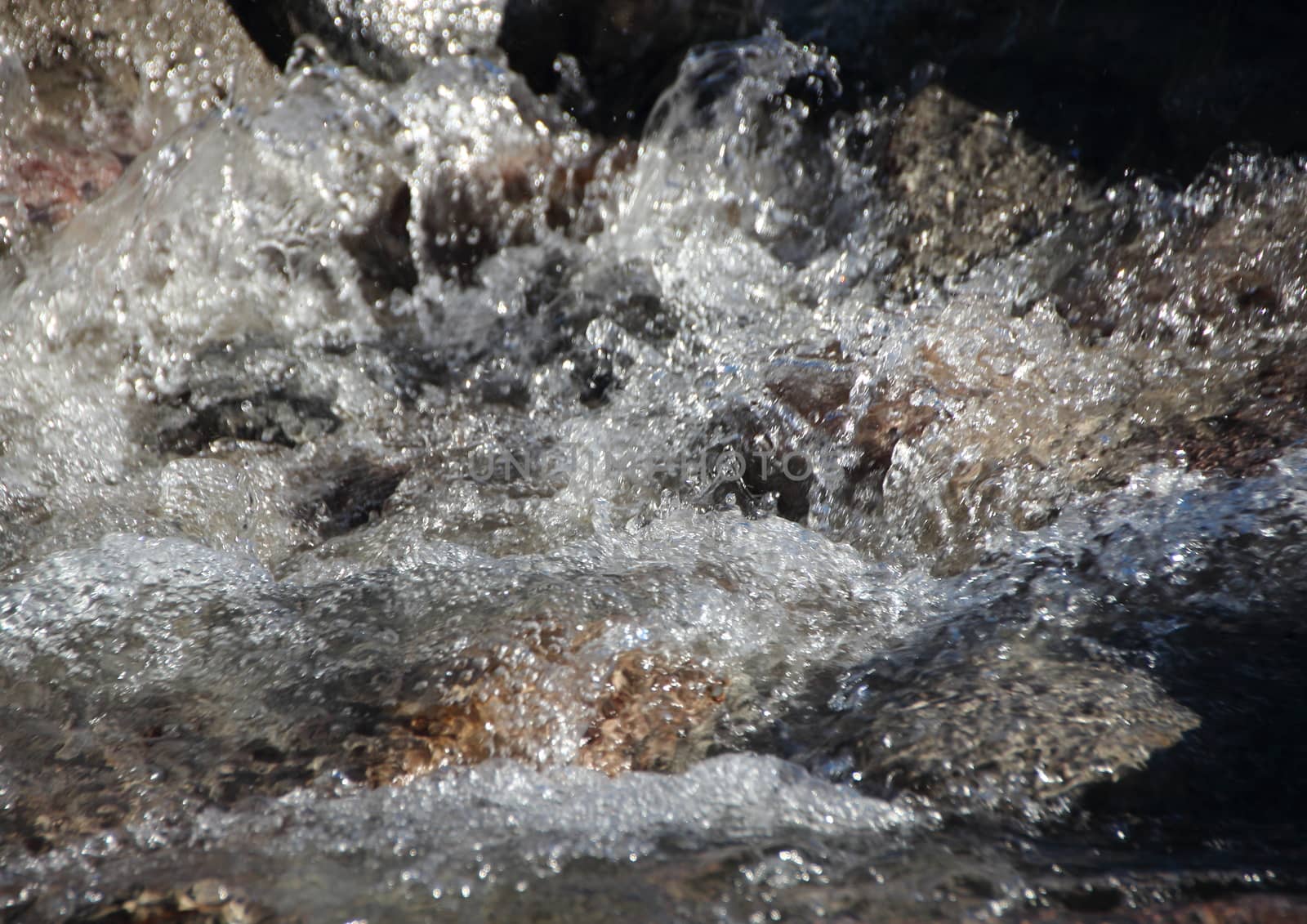 White Water River Splash Stream on Rocks from Melting Show On Mountain