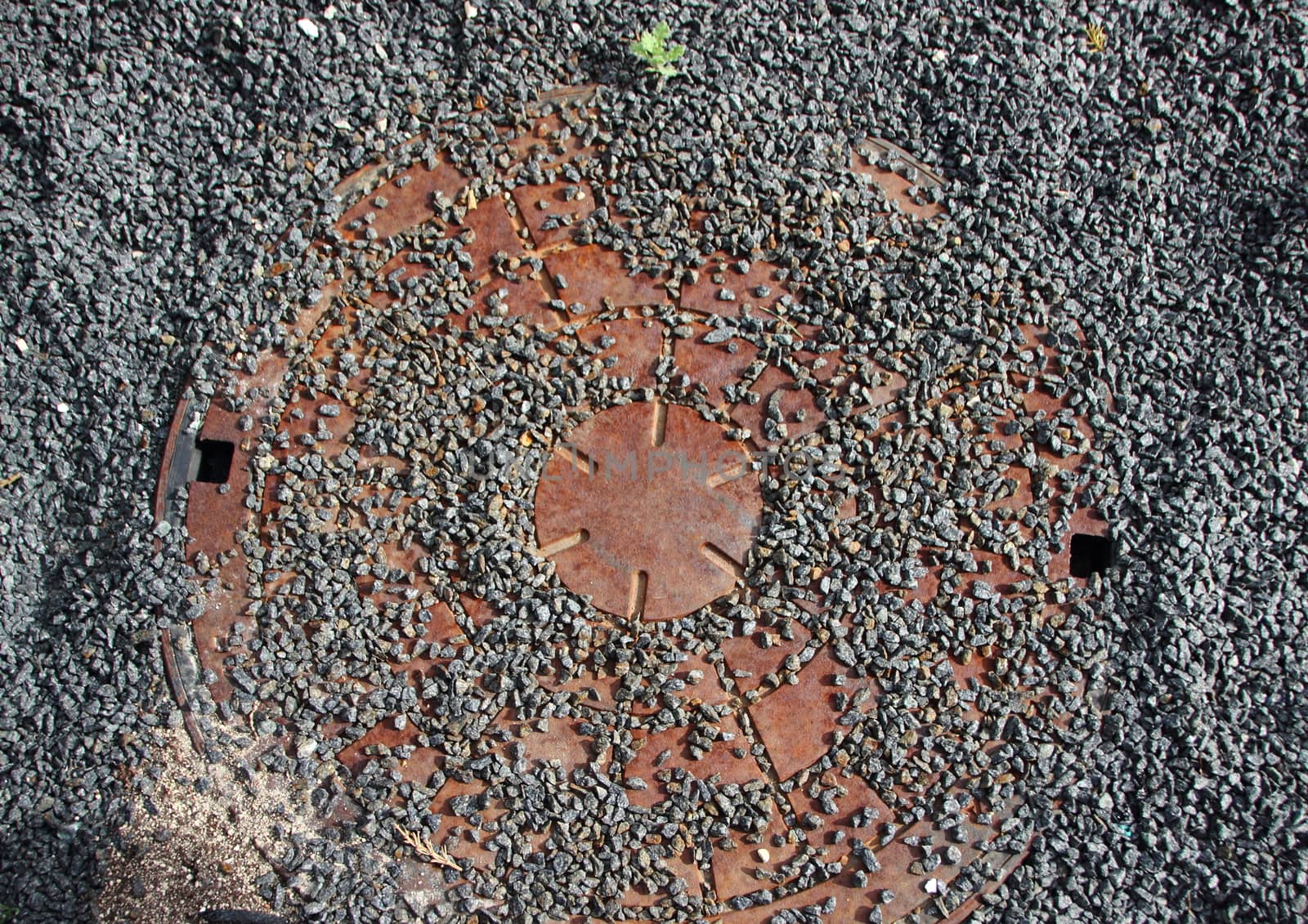 Hidden Sewer Cover Background with Grey Stone Rubble by HoleInTheBox