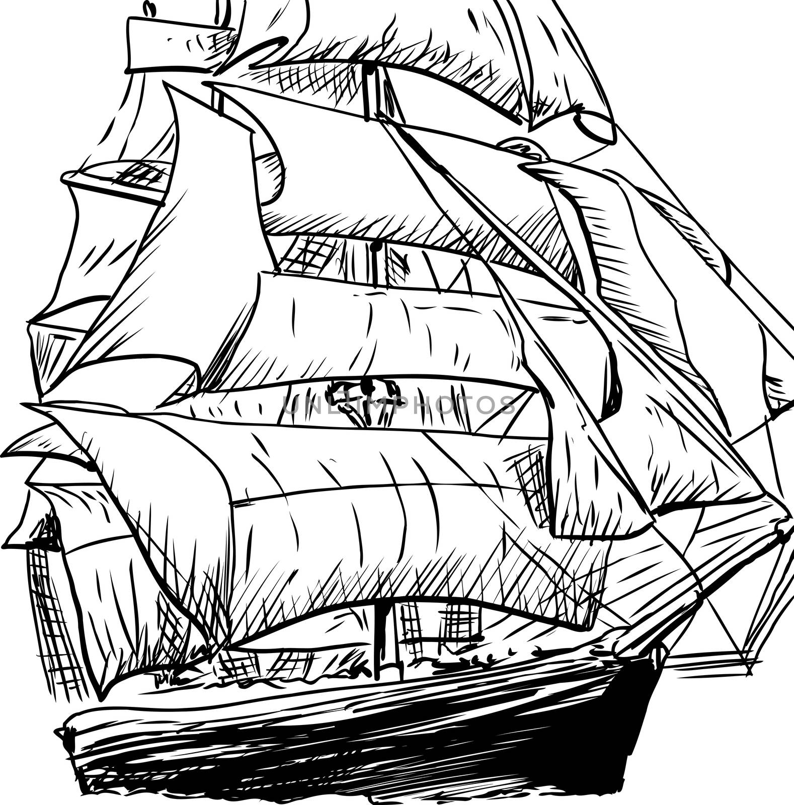 Cropped doodle sketch of 18th century clipper ship