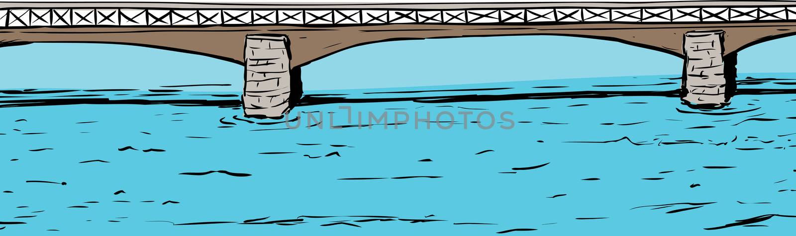 Illustration of Skeppsholmsen bridge spanning across water in Stockholm