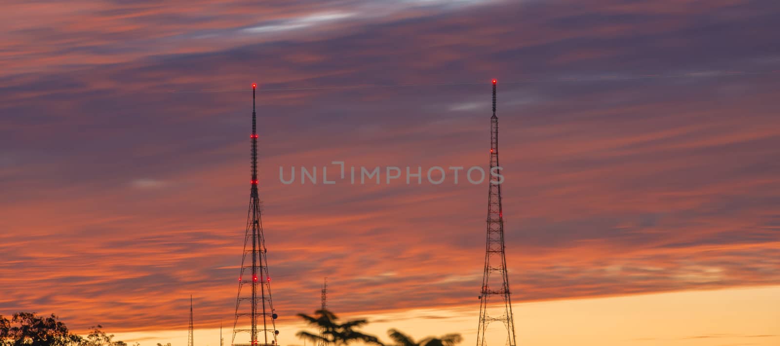 Broadcasting tower at evening light in Brisbane, Queensland.