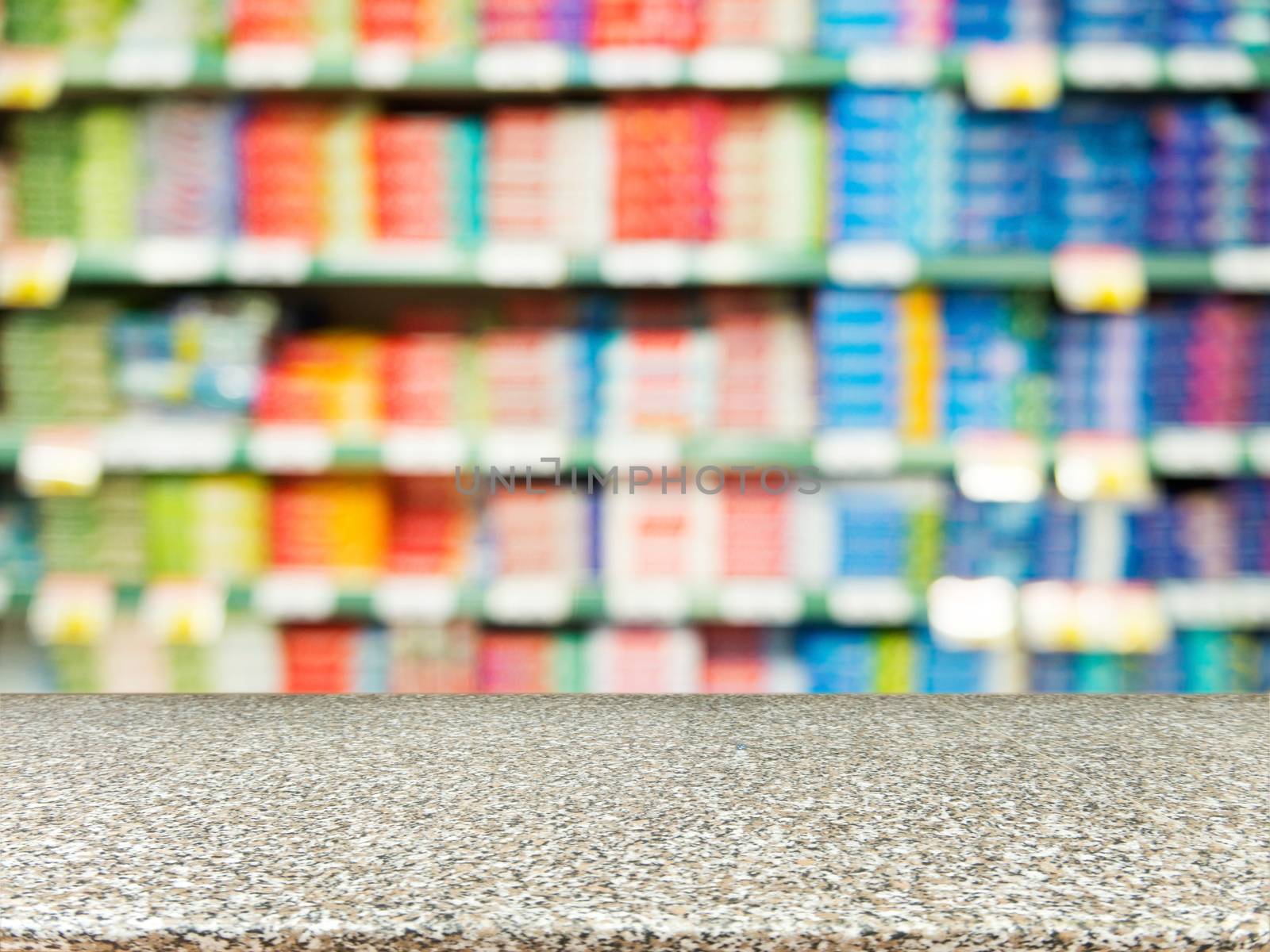 Marble empty table in front of blurred supermarket by fascinadora