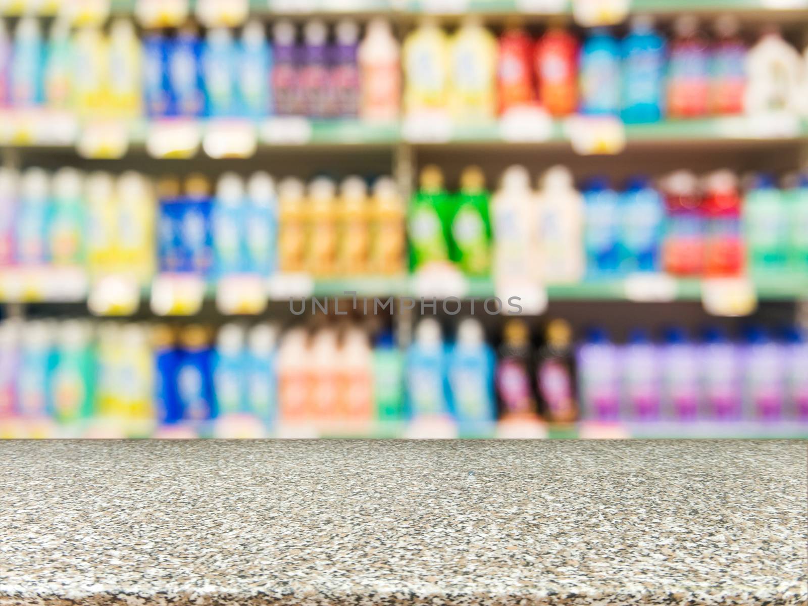 Marble empty table in front of blurred supermarket by fascinadora