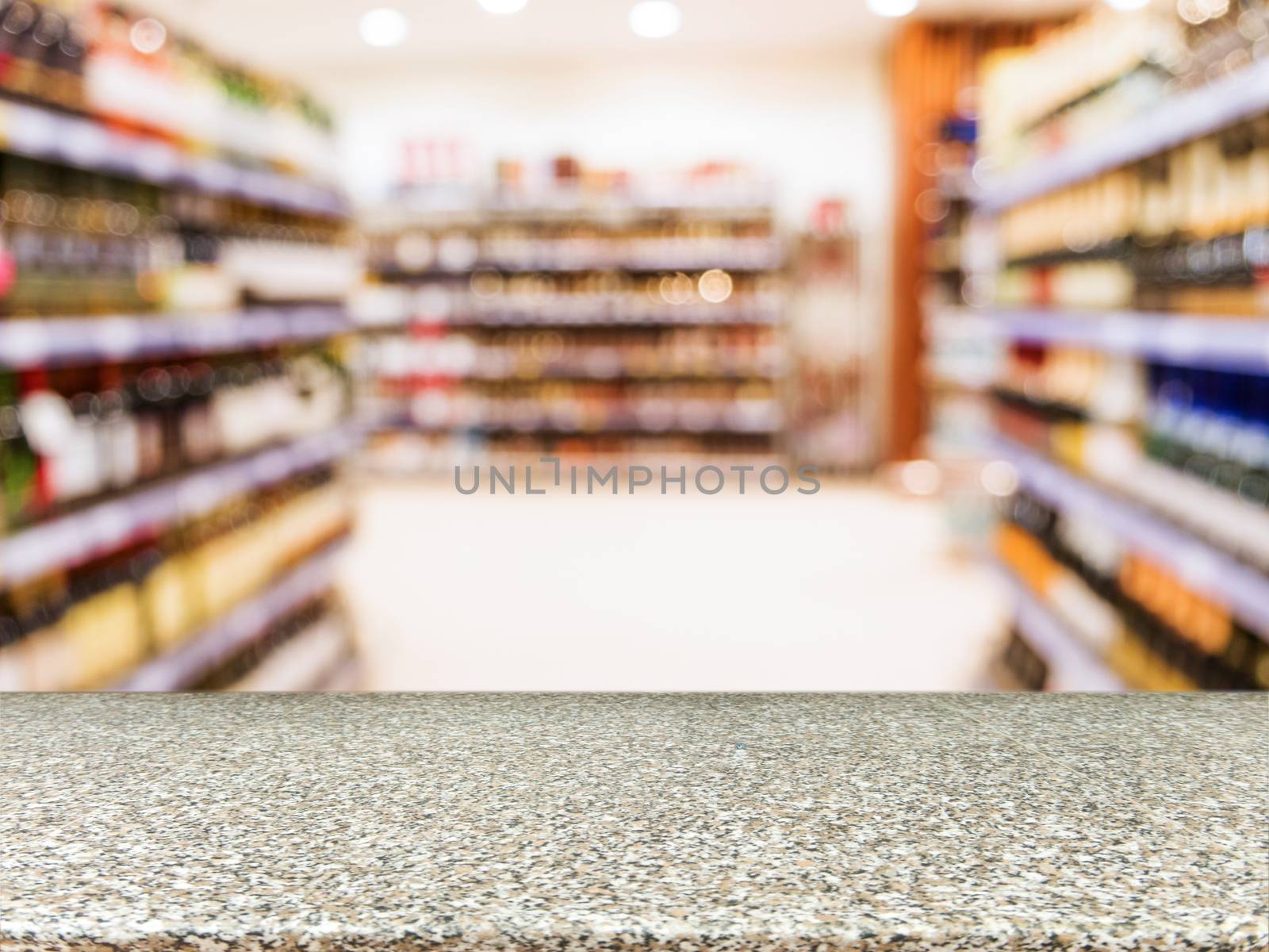 Marble empty table in front of blurred supermarket by fascinadora