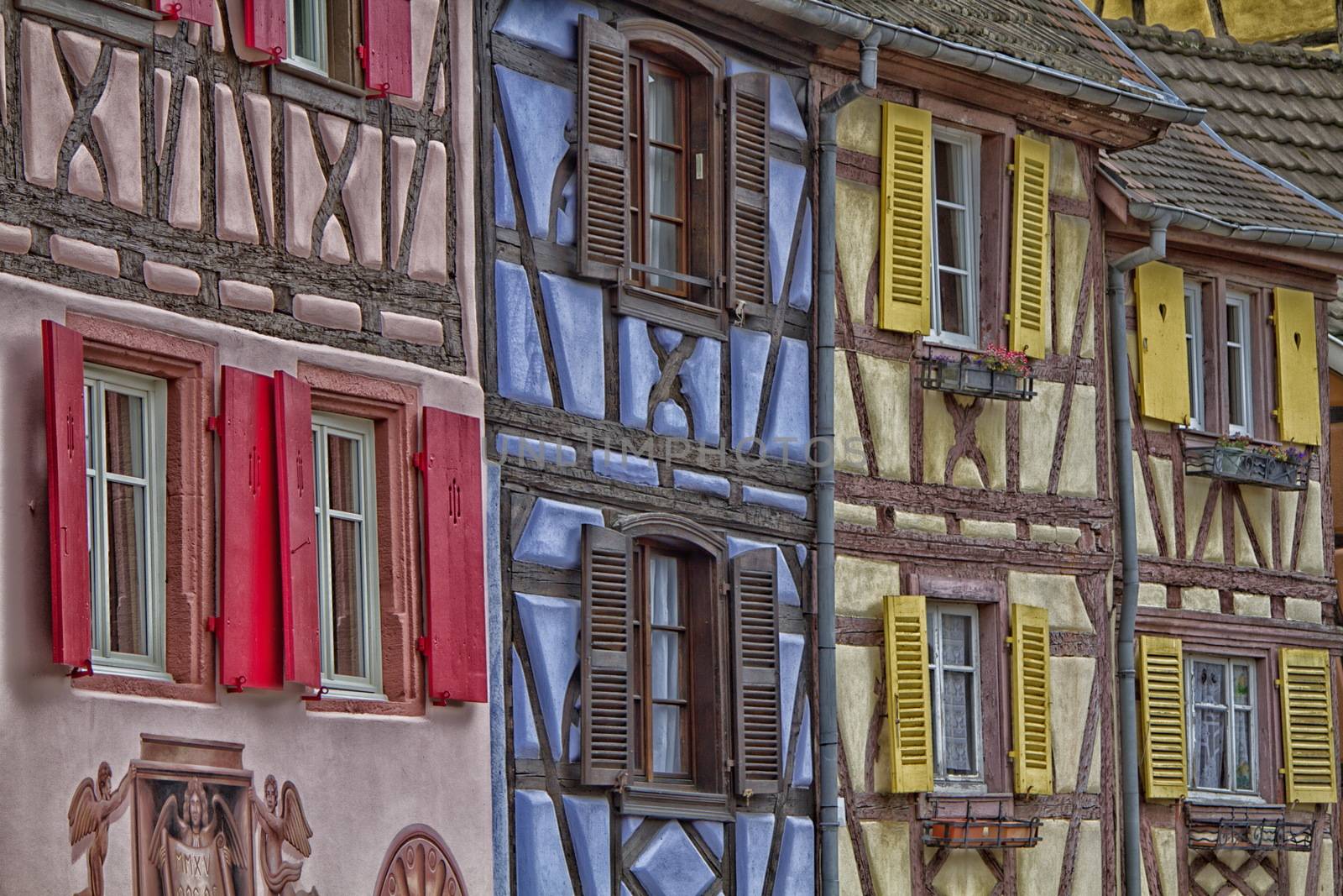 Street with half-timbered medieval houses in Colmar