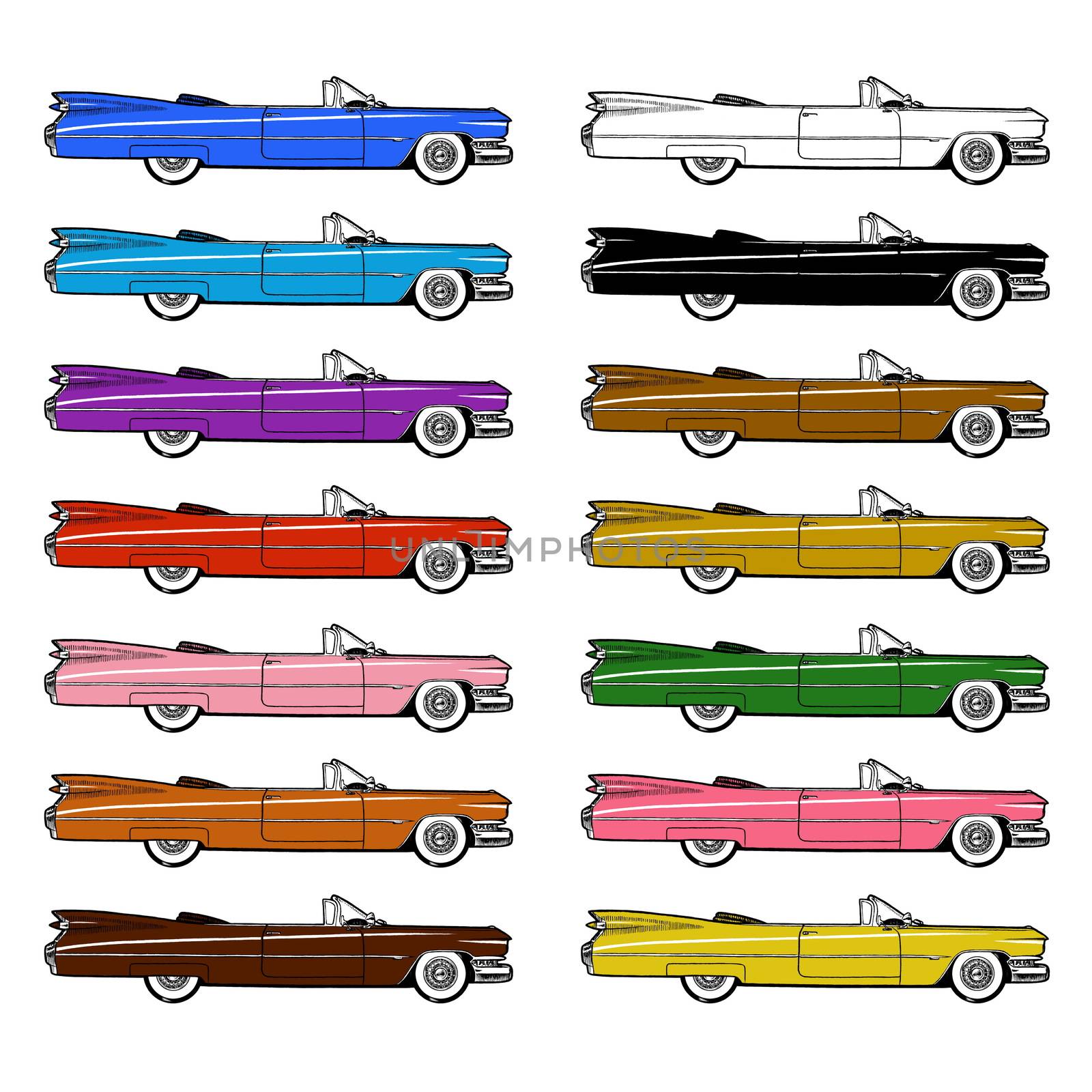 Classic Retro Car Set Isolated on White Background by Multipedia