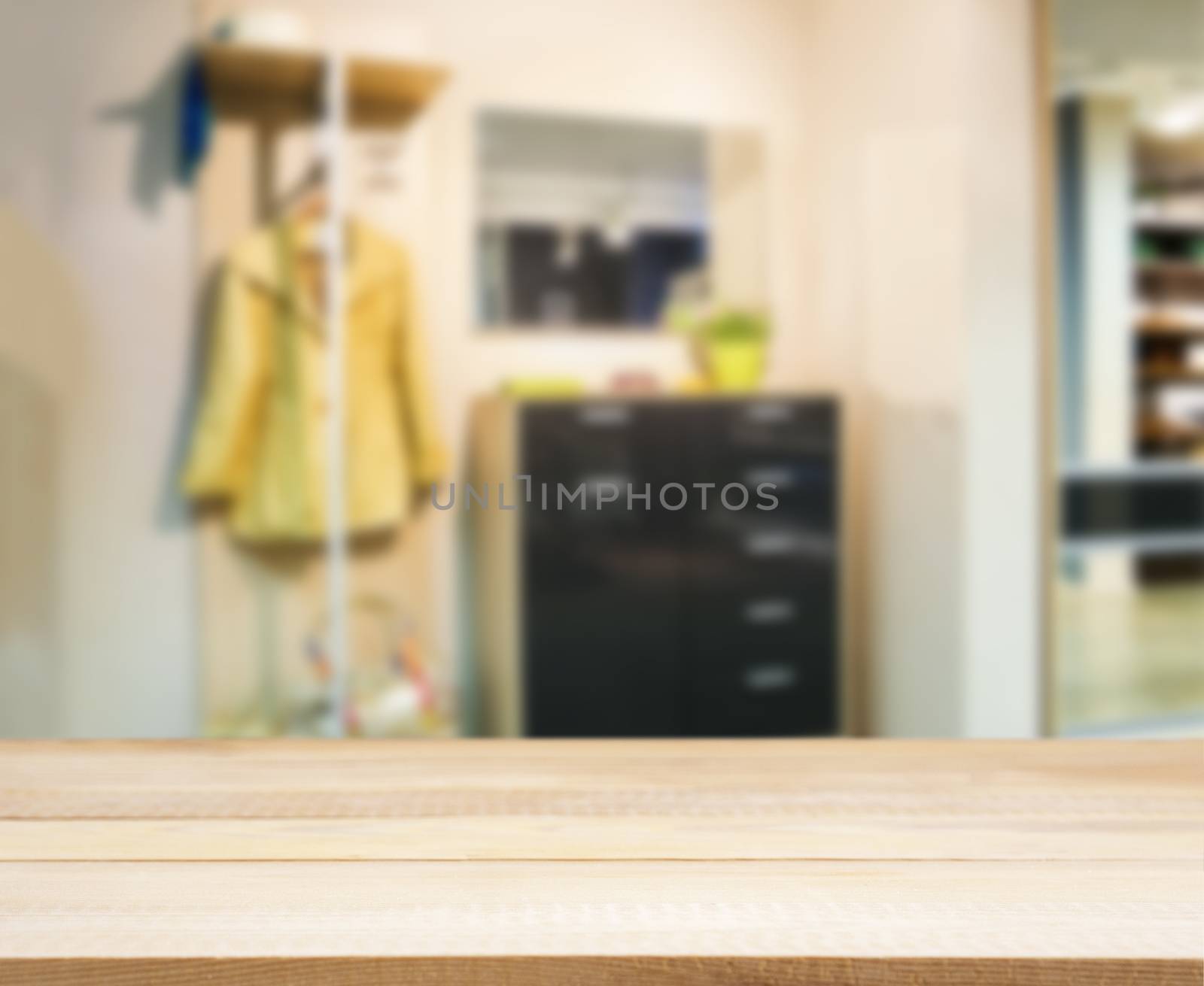 Wooden empty table in front of apartment by fascinadora