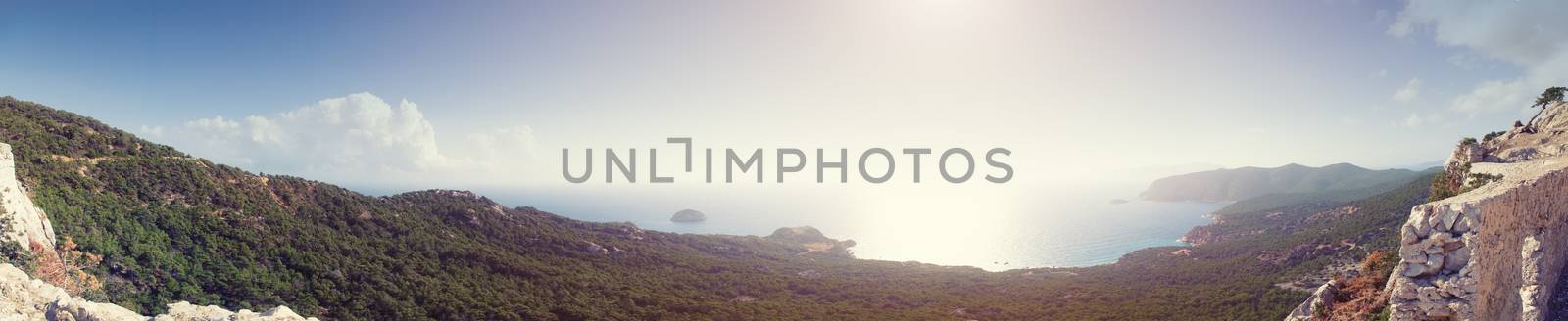 panoramic  Photo of ruins of Monolithos castle on Rhodes island in Greece