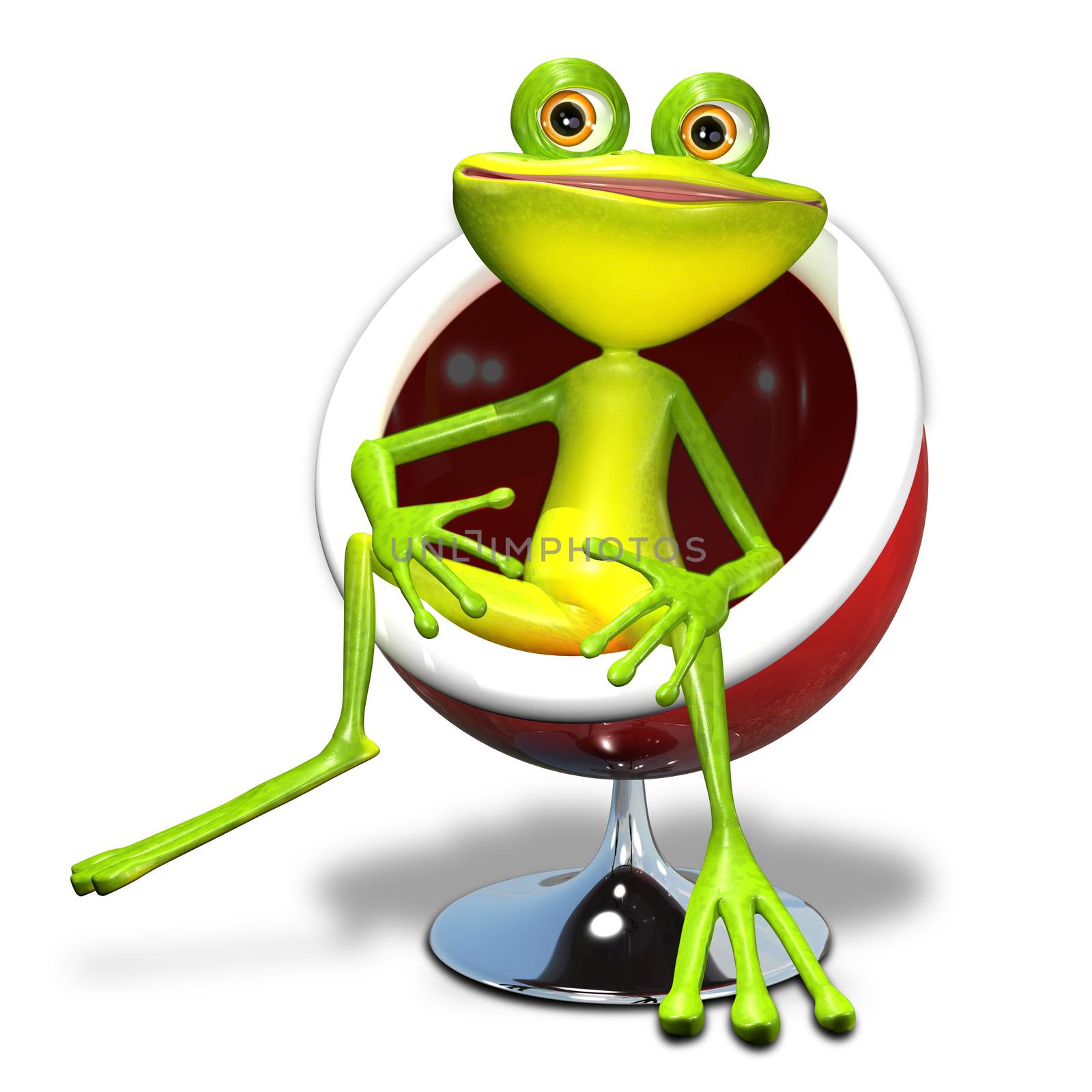 3d illustration of a frog in a red chair by brux