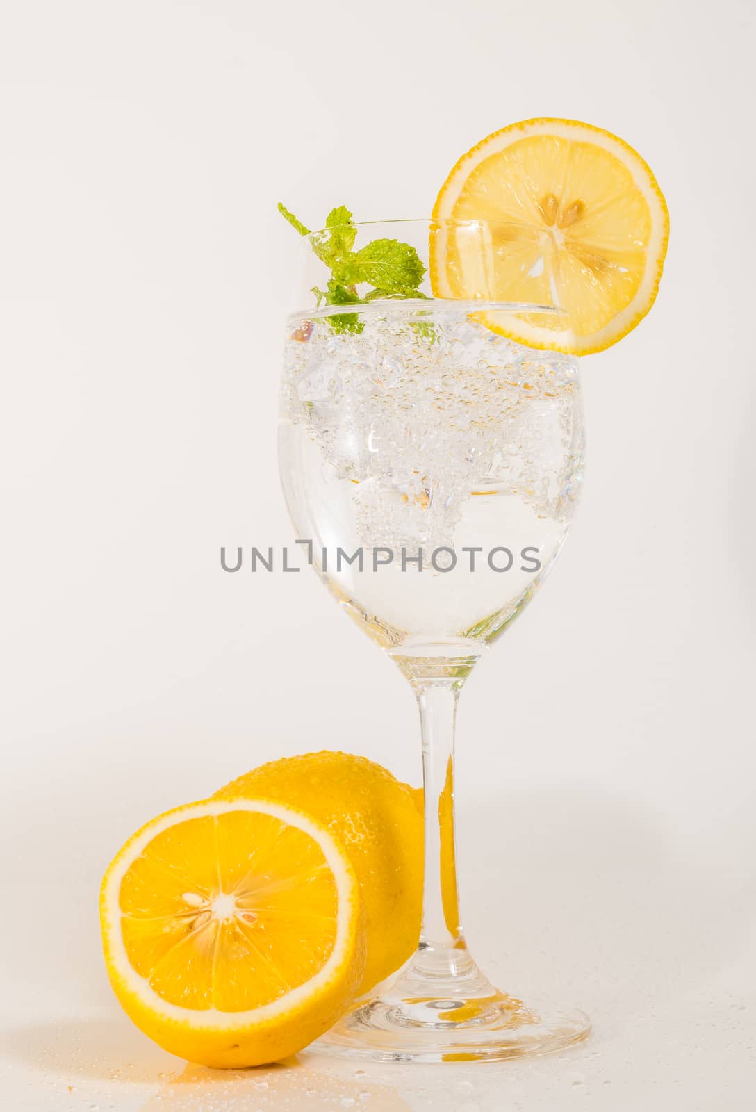 Glass of ice lemon soda drink