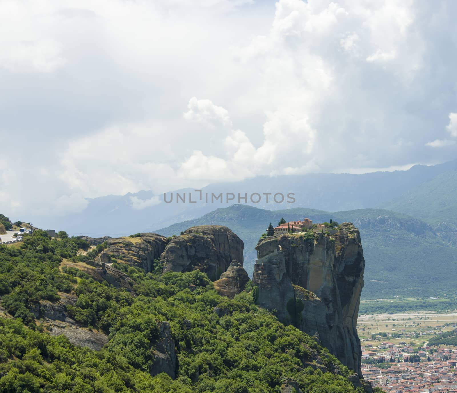 view of the ancient Greek monasteries located in the mountains