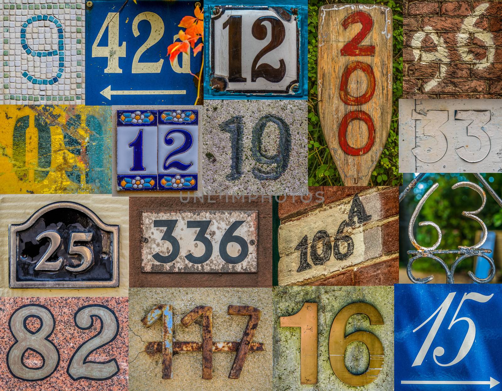 Collage Of Various House Numbers From Around The World Including France, UK, Netherlands, Hawaii, Canada And Germany