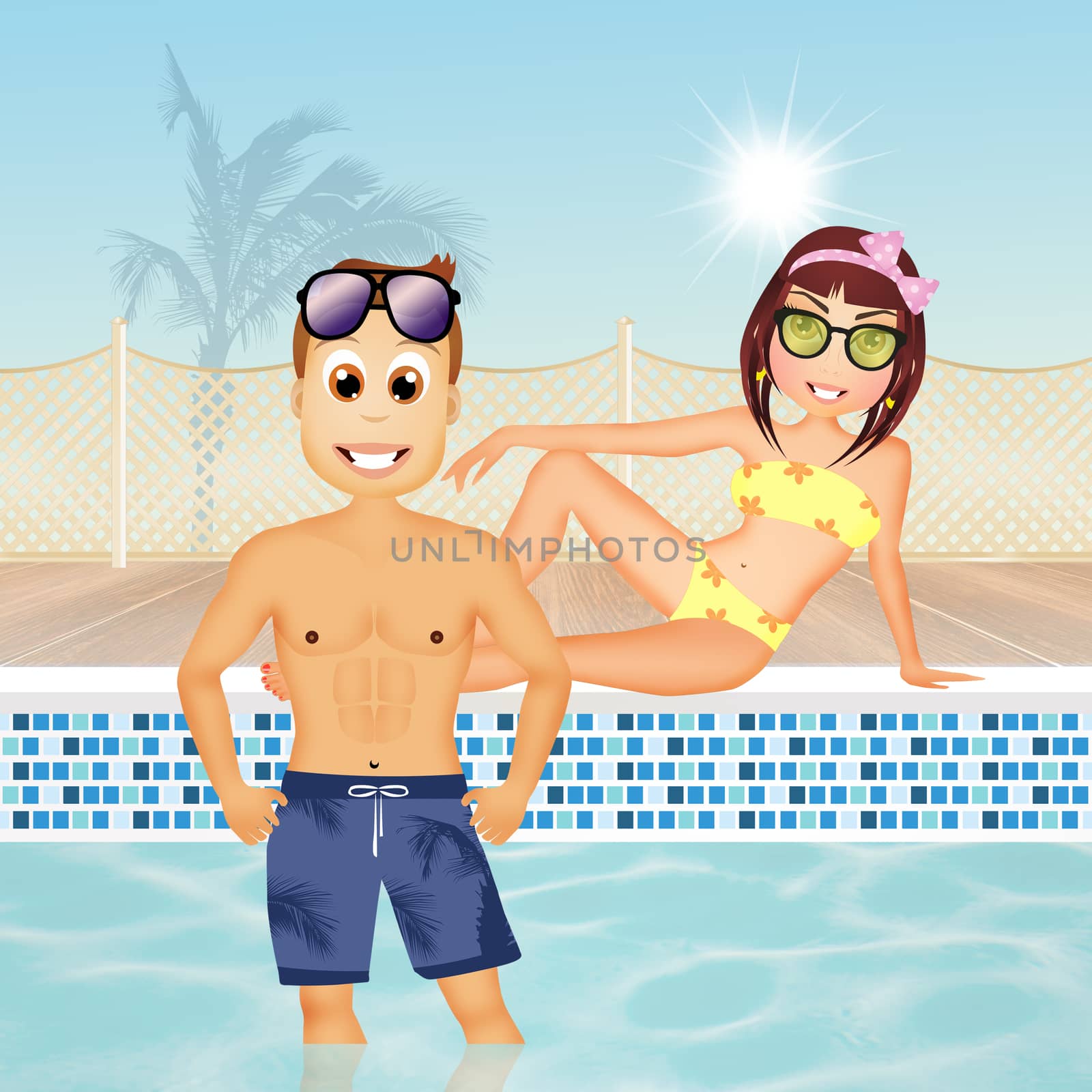 illustration of couple on summer holidays