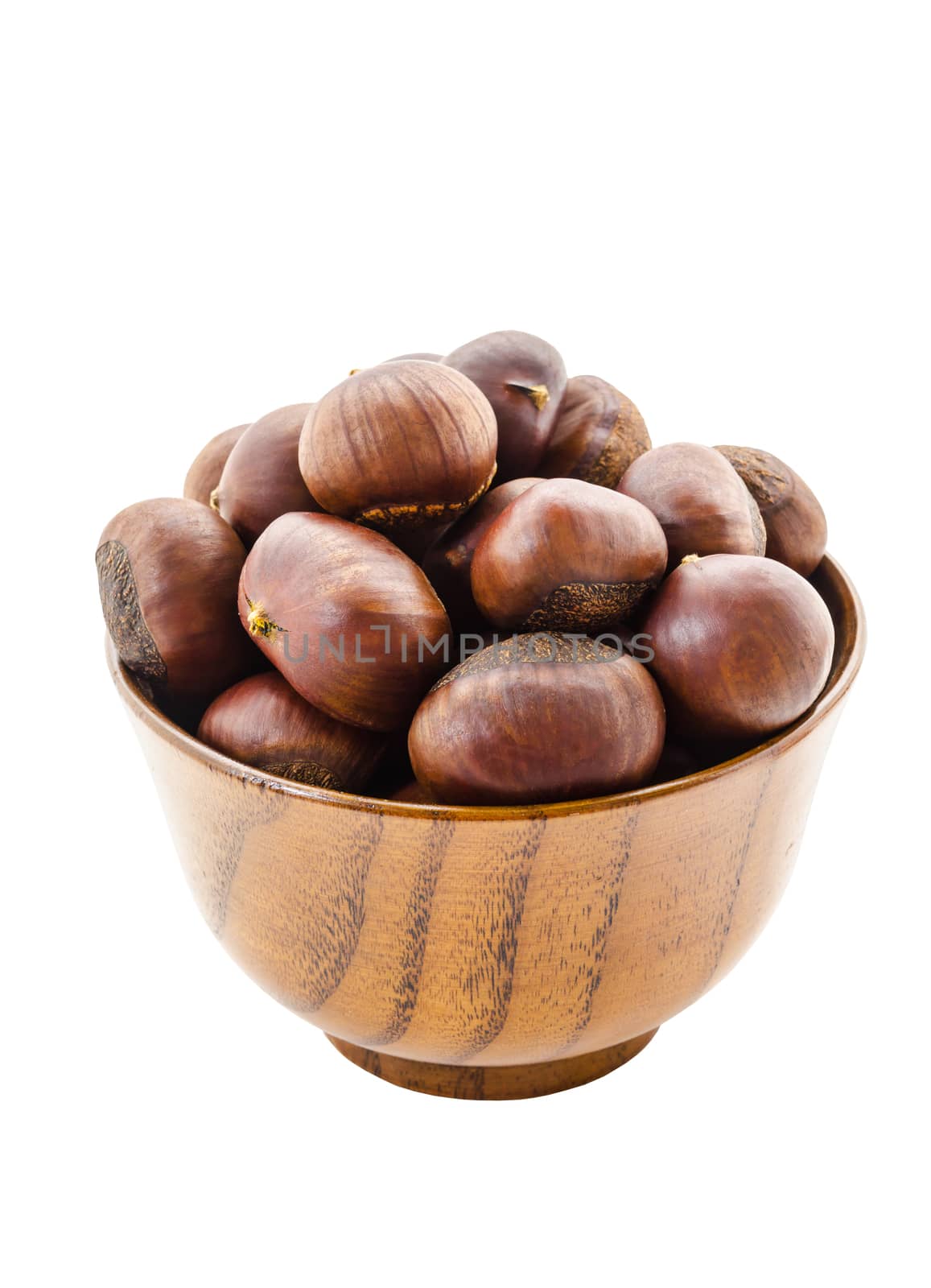 Sweet chestnut in wooden bowl. by Gamjai