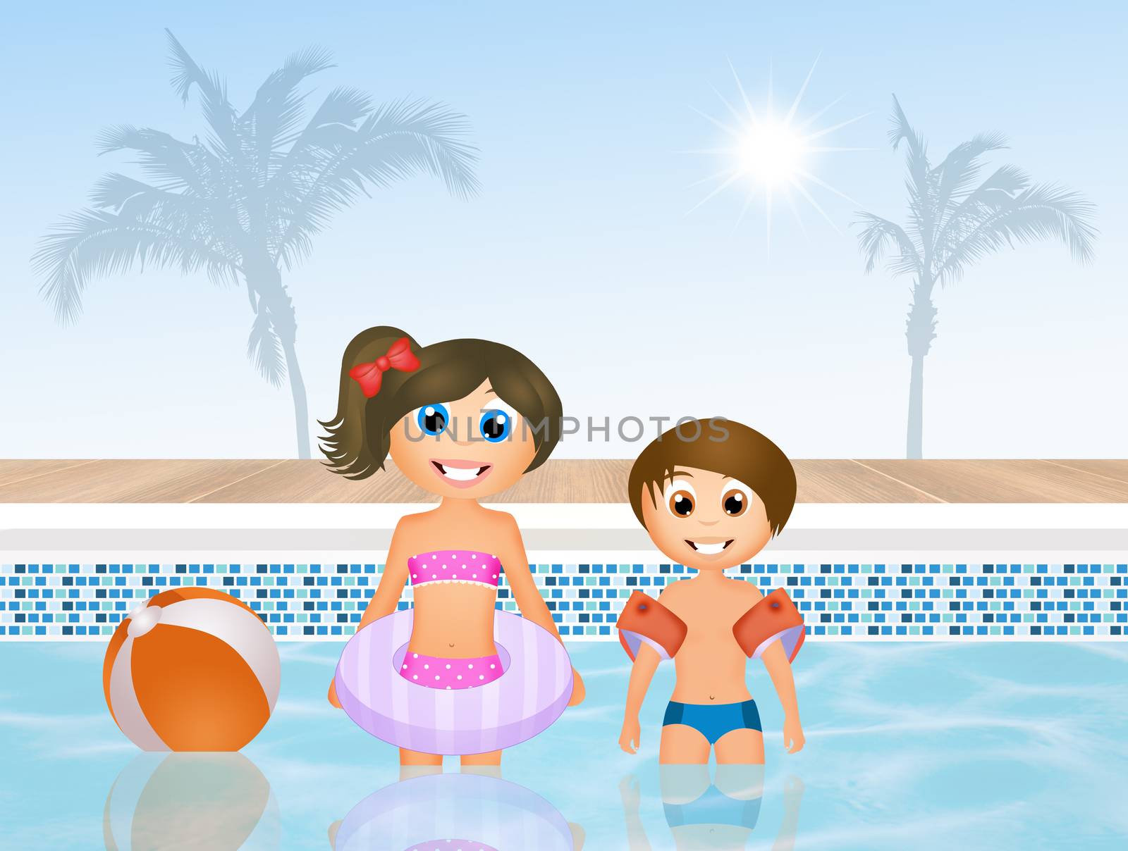 illustration of children in swimming pool