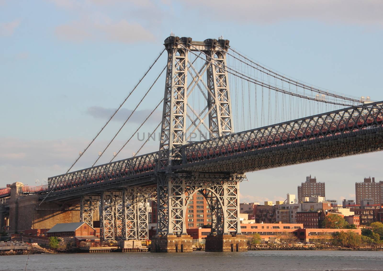 Hanging Steel Bridge in New York City Crossing Wide River