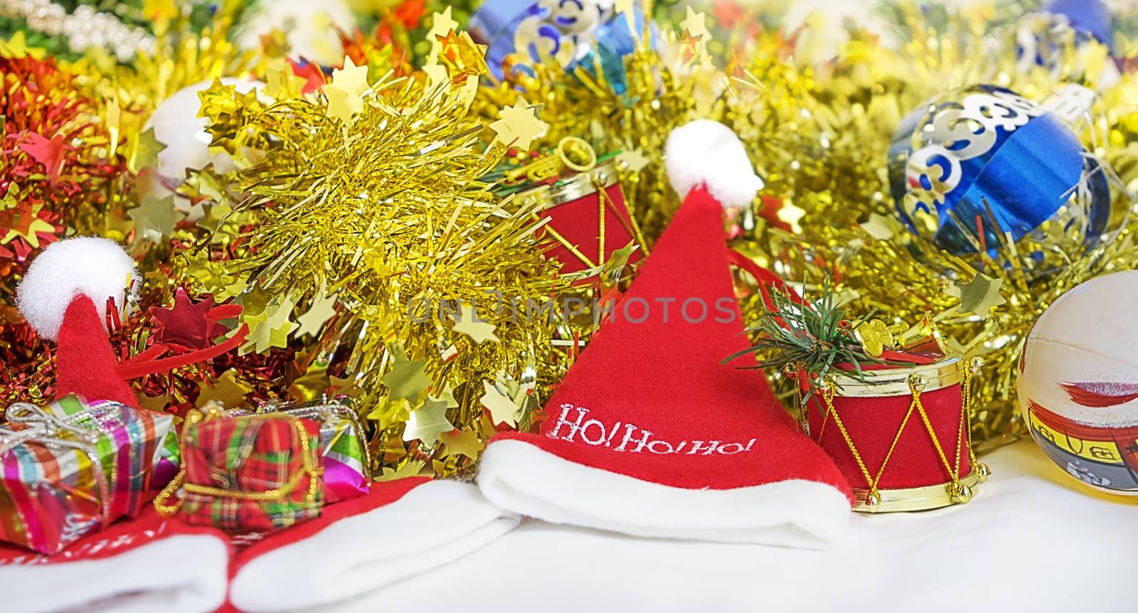 Bright colorful christmas decorations ready for xmas celebration holidays
