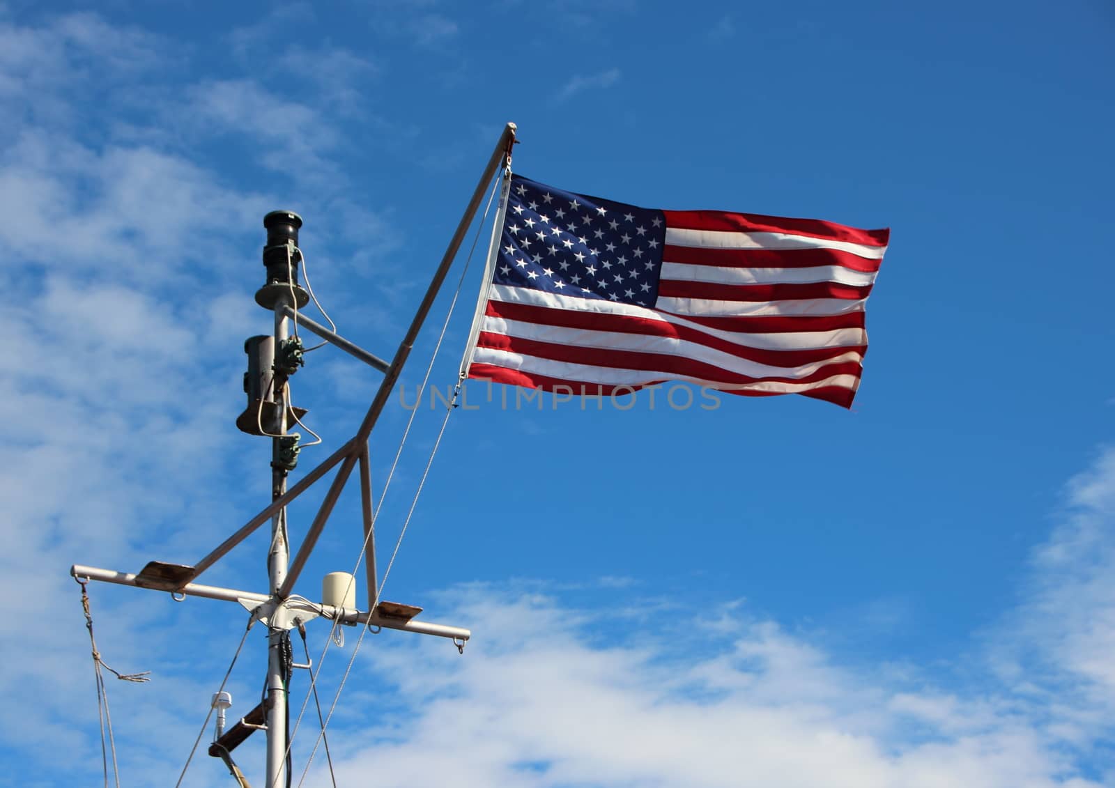 Maritime American Stars and Stripes Flag on Ship Pole by HoleInTheBox