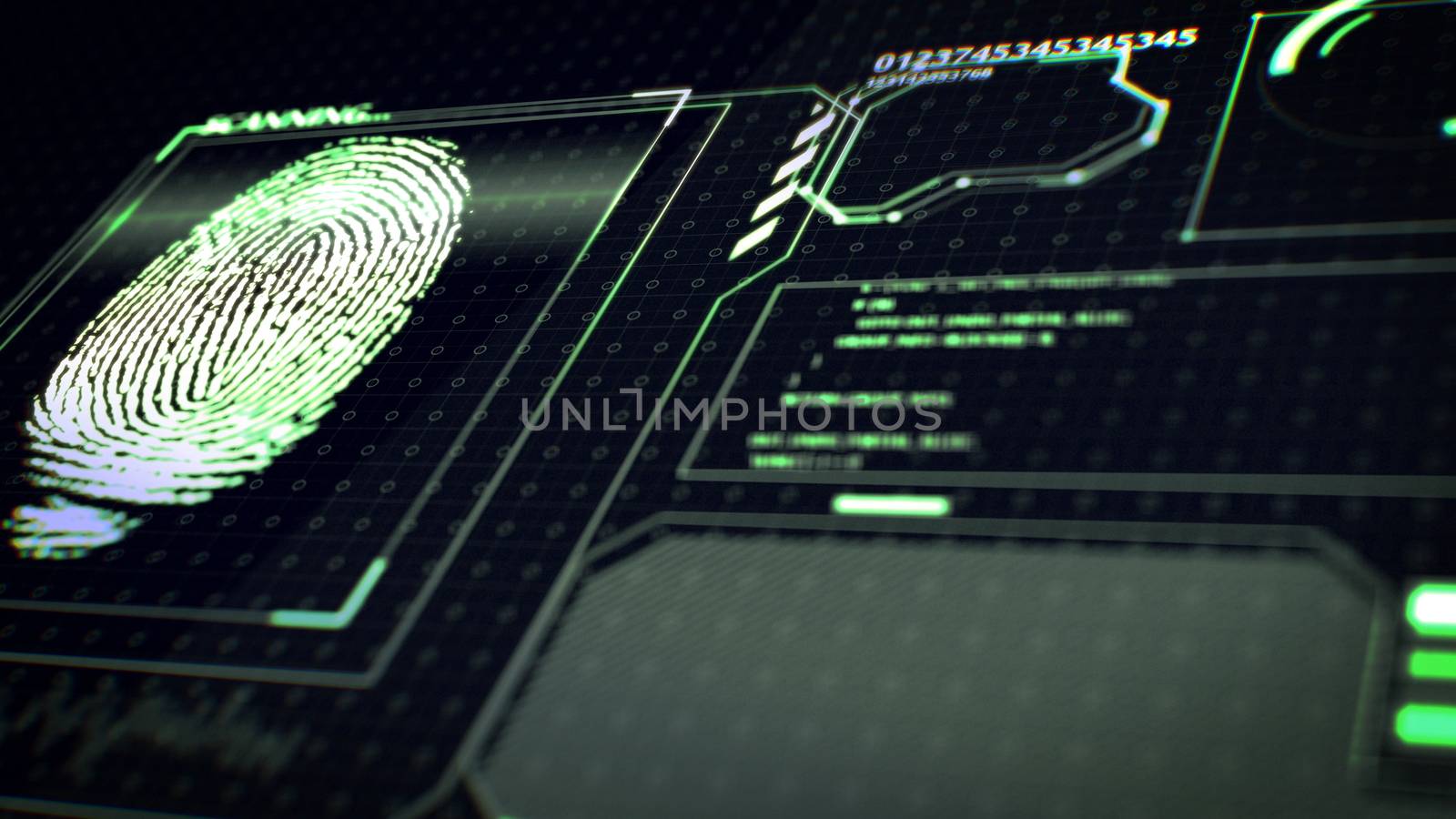 3D rendering of Fingerprint scanner, identification system. 