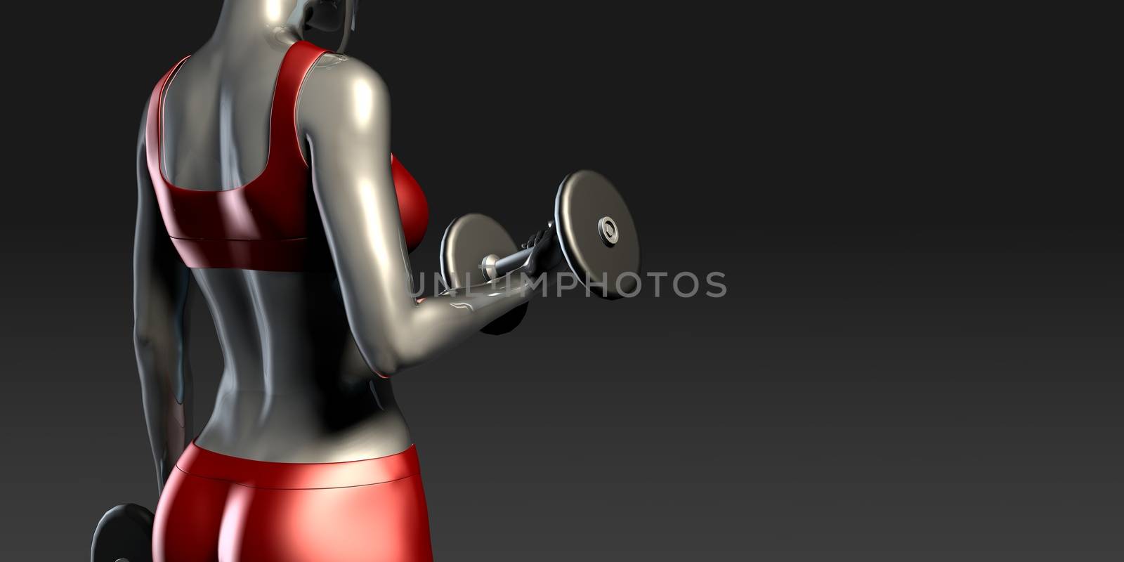 Metal Steel Woman Lifting Weights as a Fitness Concept