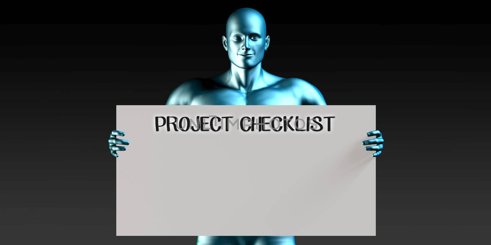 Project Checklist with a Man Carrying Reminder Sign