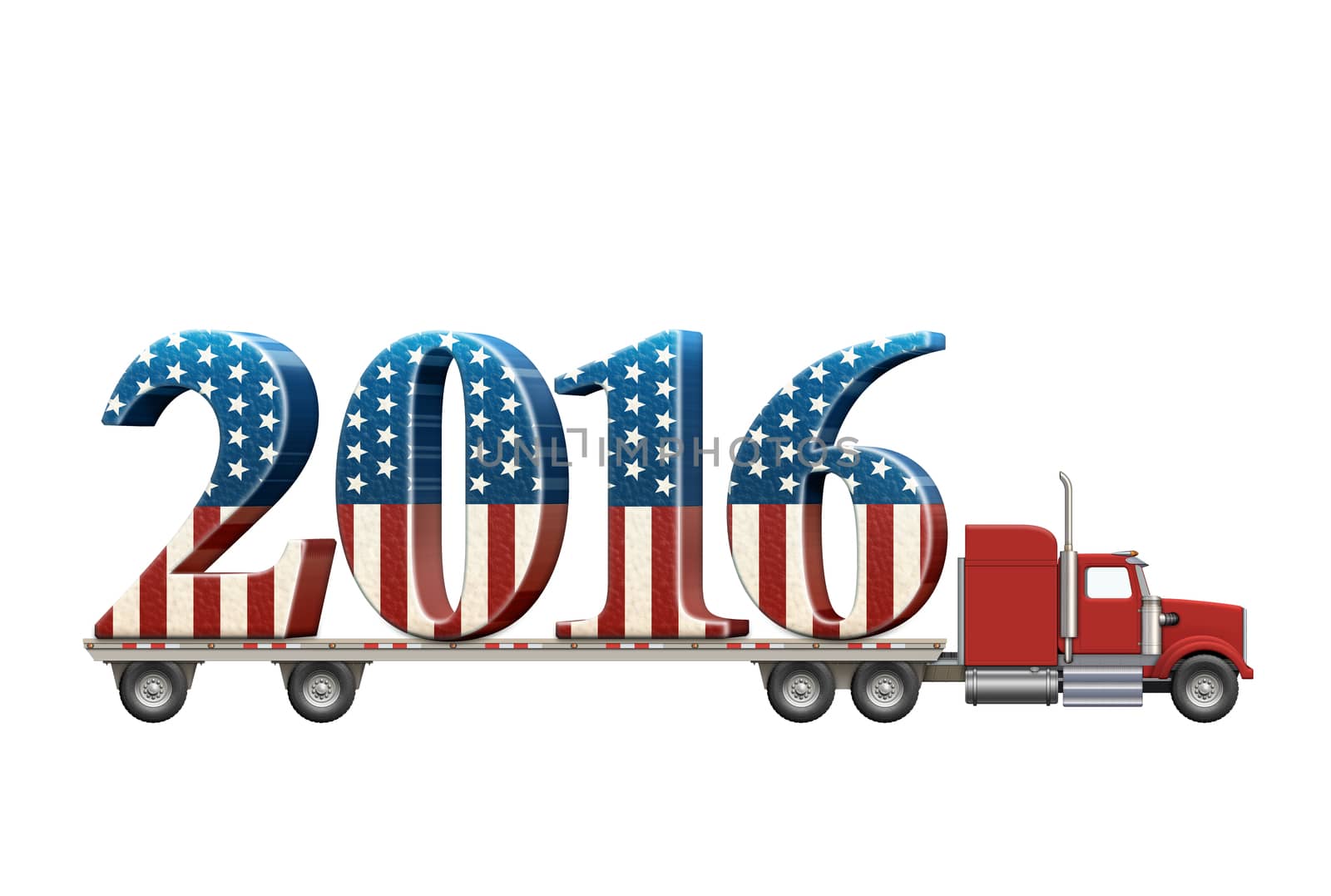 Illustration of a flatbed truck carrying the numbers 2016.