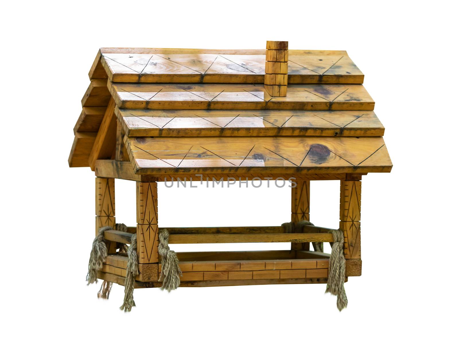 wooden house manger isolated on white background