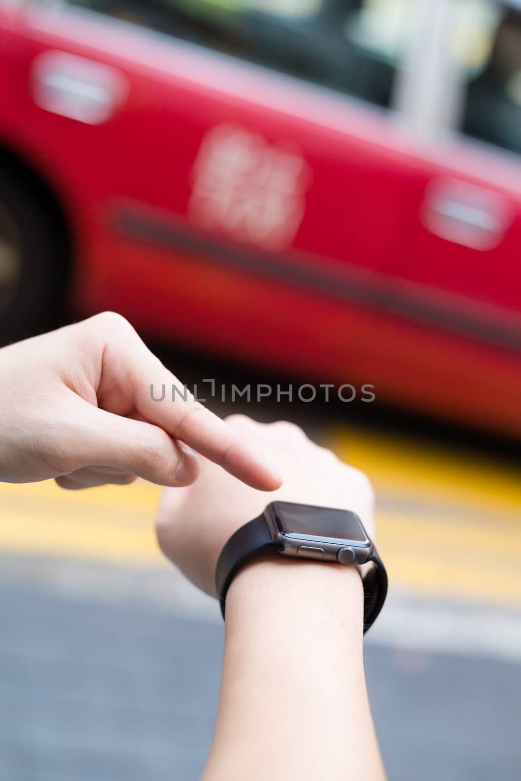 Man using wearable watch