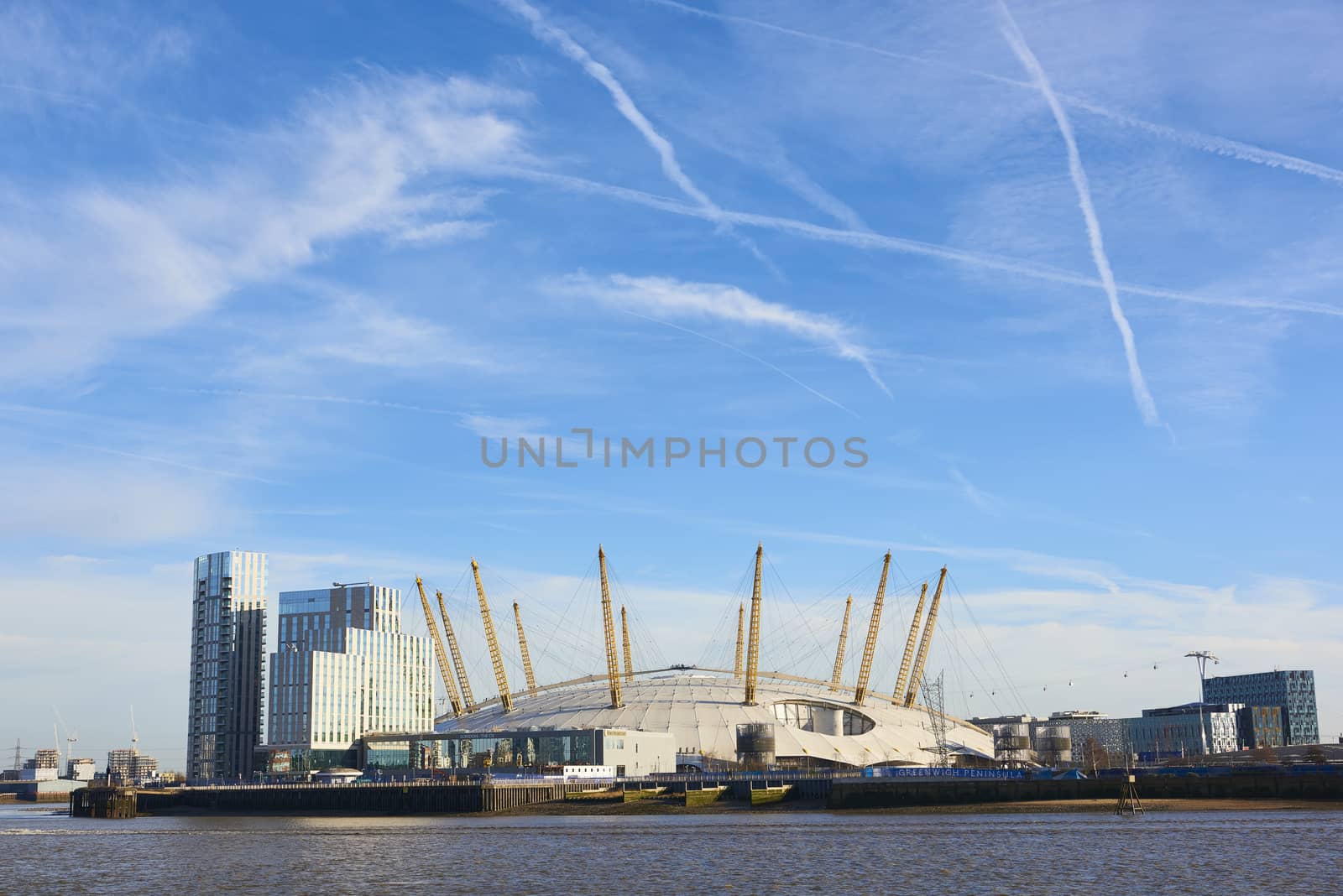 LONDON, UK - DECEMBER 28: The O2 Centre, formerly known as Millennium Dome, in a sunny blue sky day. December 28, 2015 in London.